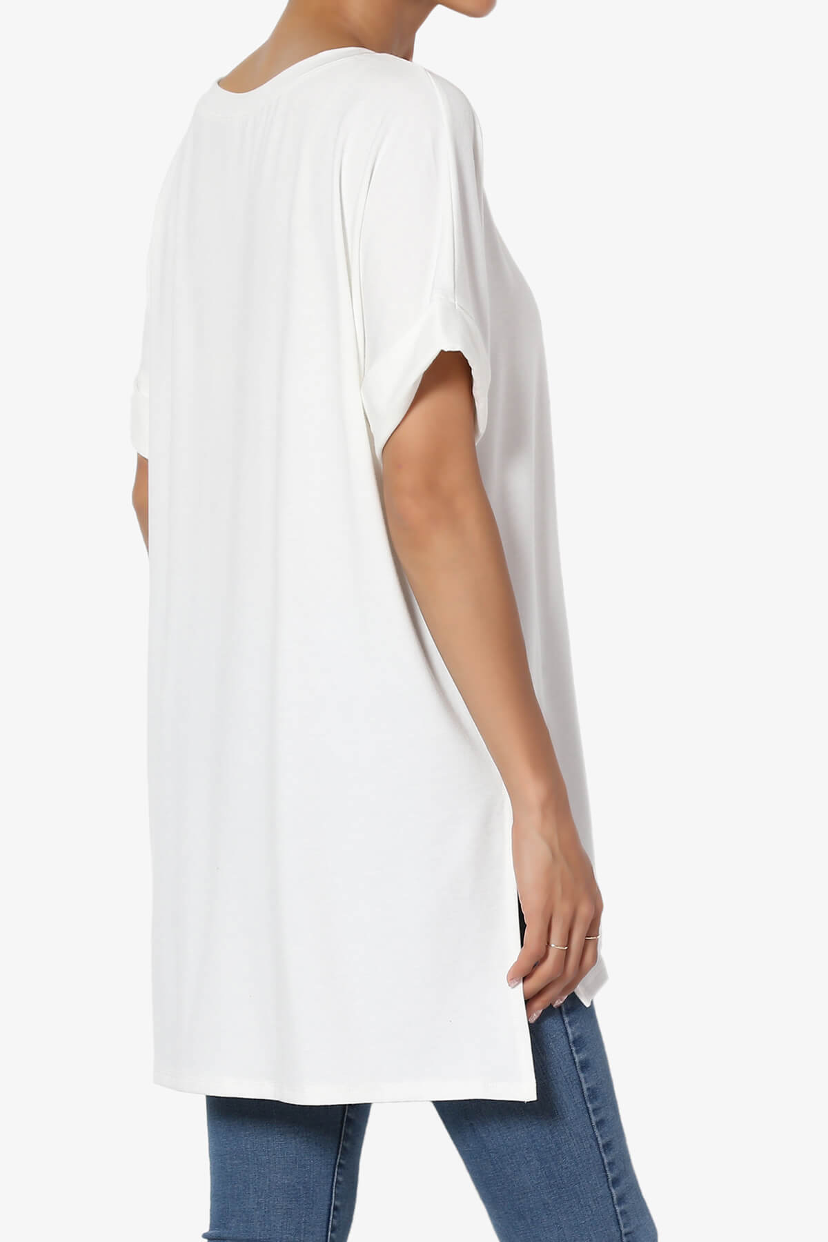 Onella V-Neck Rolled Short Sleeve Top IVORY_4