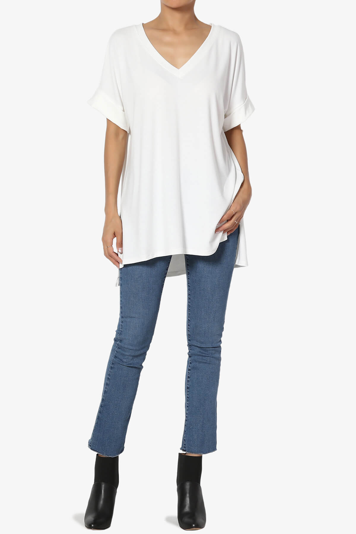 Onella V-Neck Rolled Short Sleeve Top IVORY_6