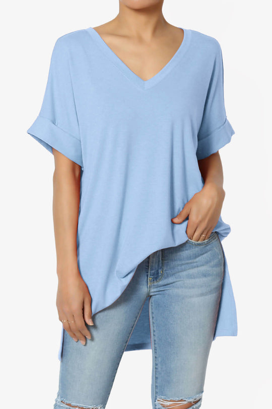 Onella V-Neck Rolled Short Sleeve Top MORE COLORS