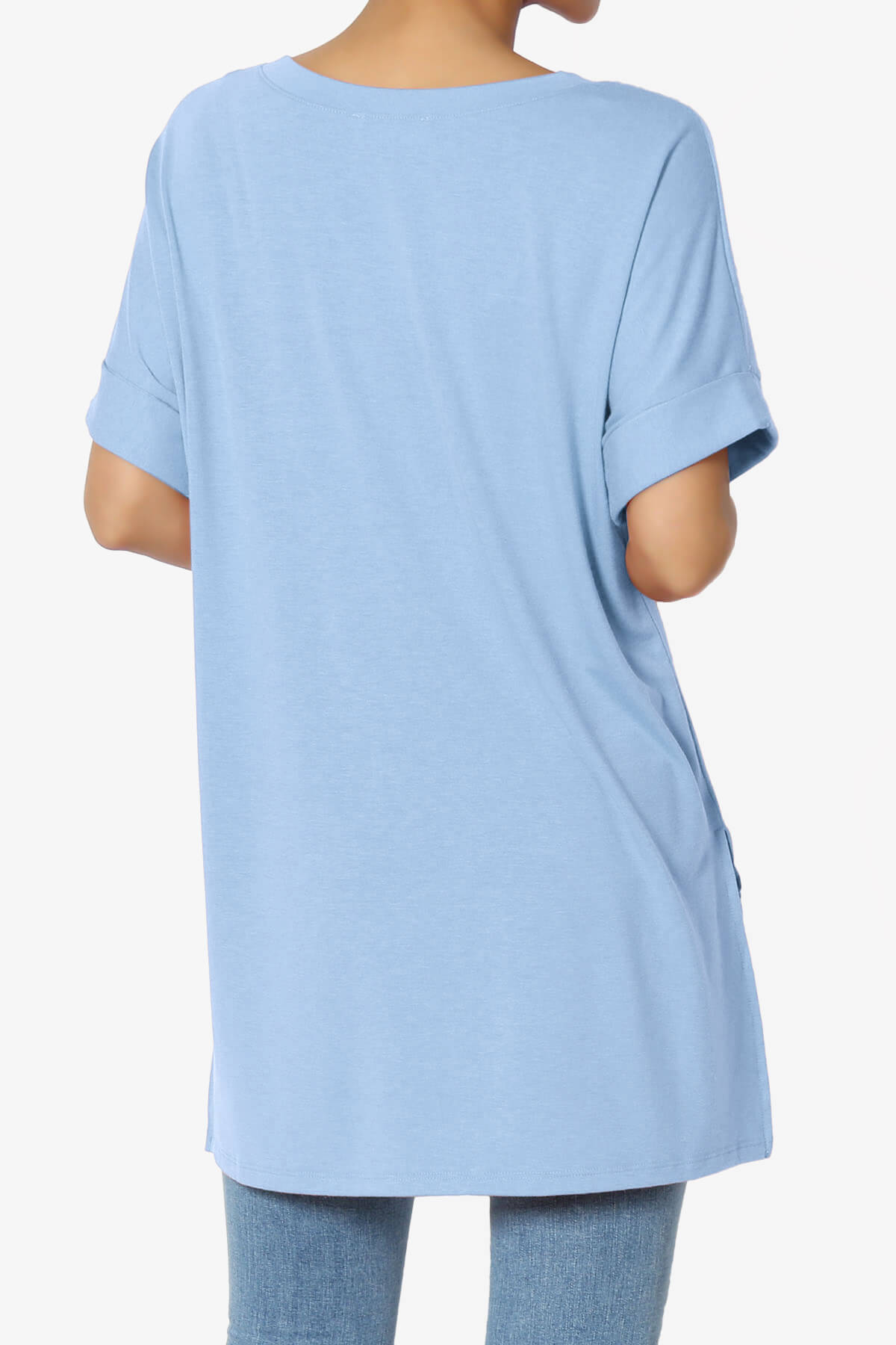 Onella V-Neck Rolled Short Sleeve Top LIGHT BLUE_2
