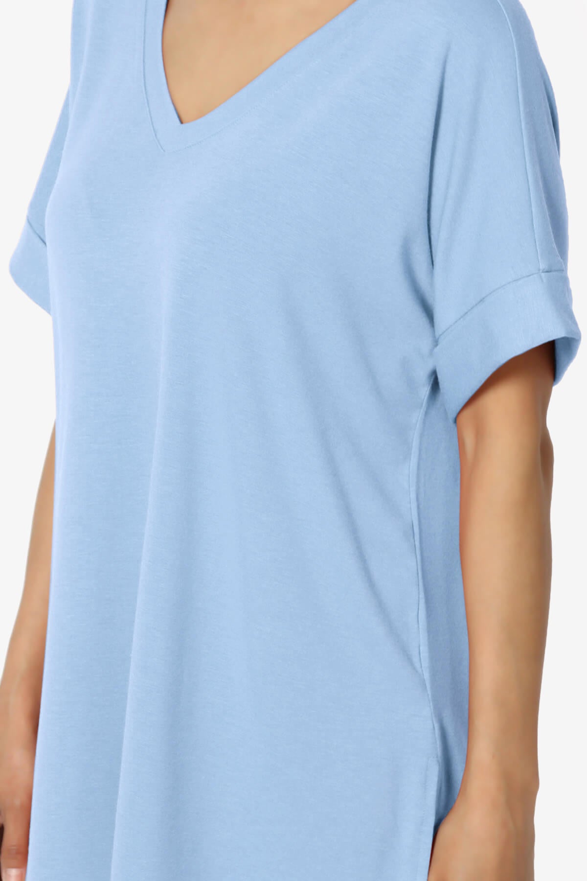 Onella V-Neck Rolled Short Sleeve Top LIGHT BLUE_5
