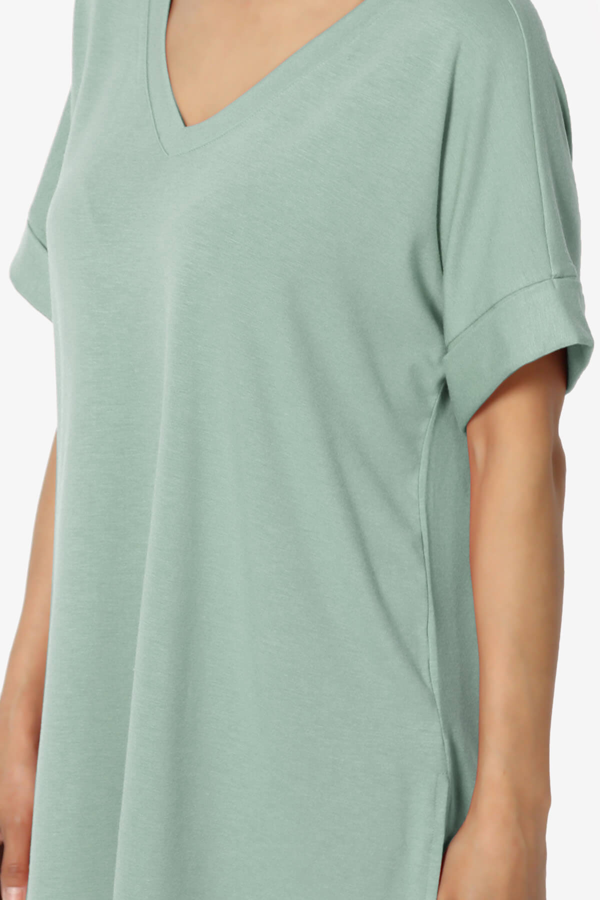 Onella V-Neck Rolled Short Sleeve Top LIGHT GREEN_5