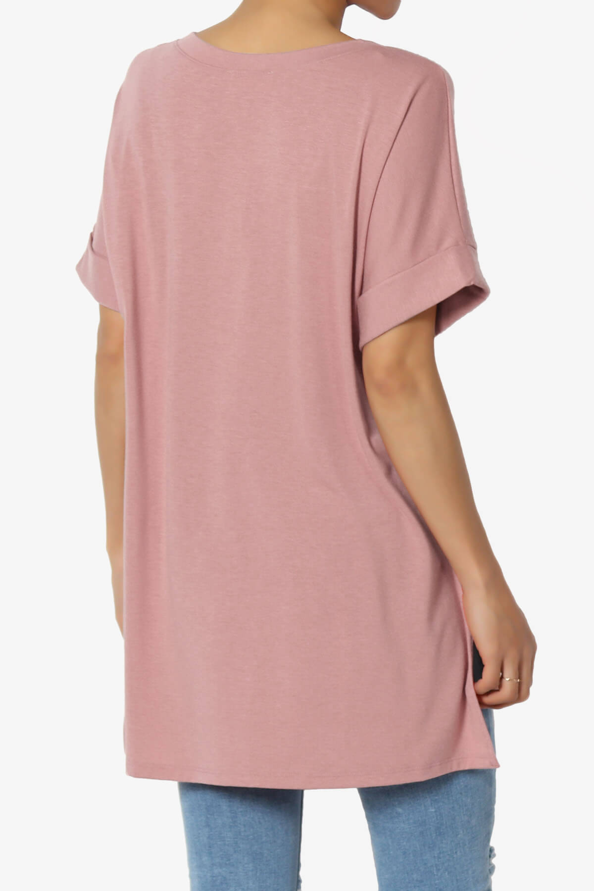 Onella V-Neck Rolled Short Sleeve Top LIGHT ROSE_4