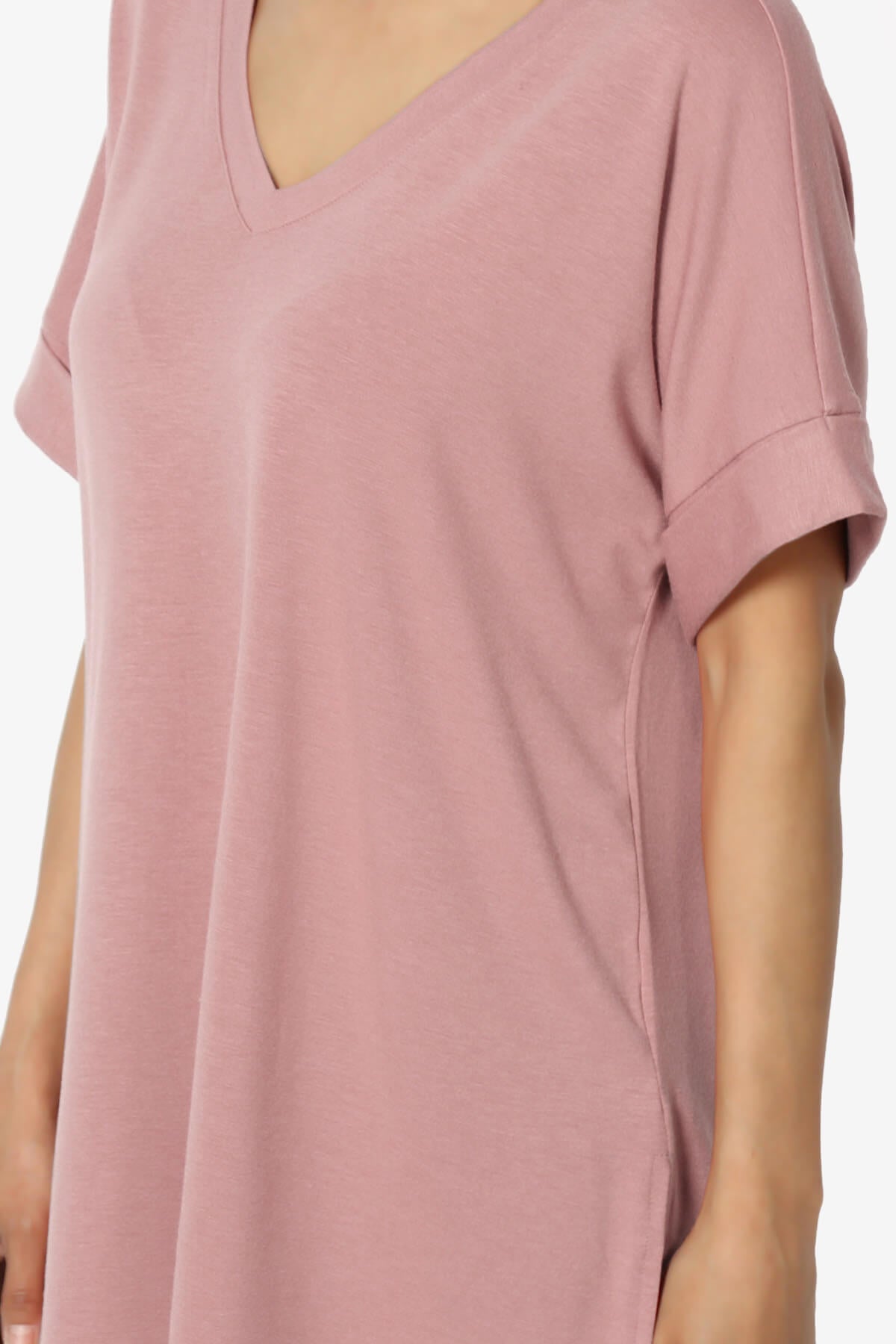 Onella V-Neck Rolled Short Sleeve Top LIGHT ROSE_5