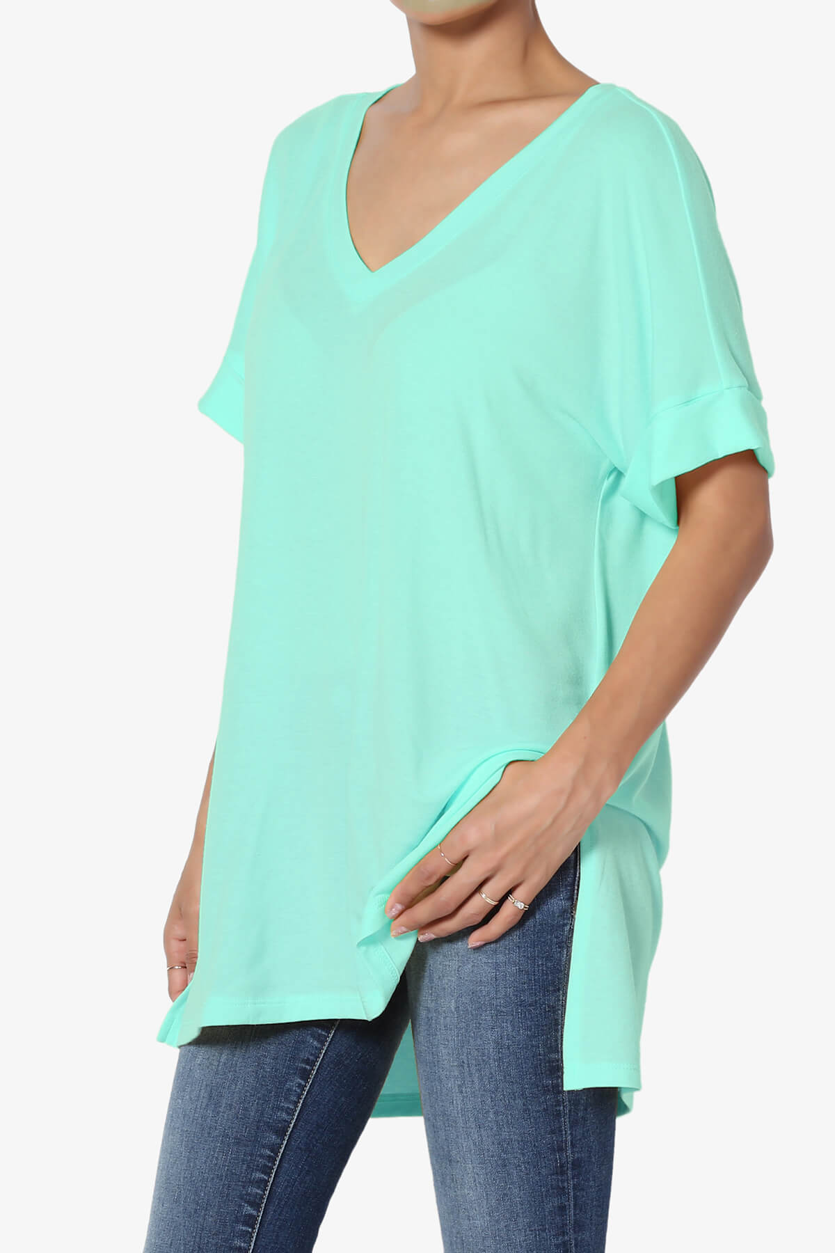 Onella V-Neck Rolled Short Sleeve Top MINT_3