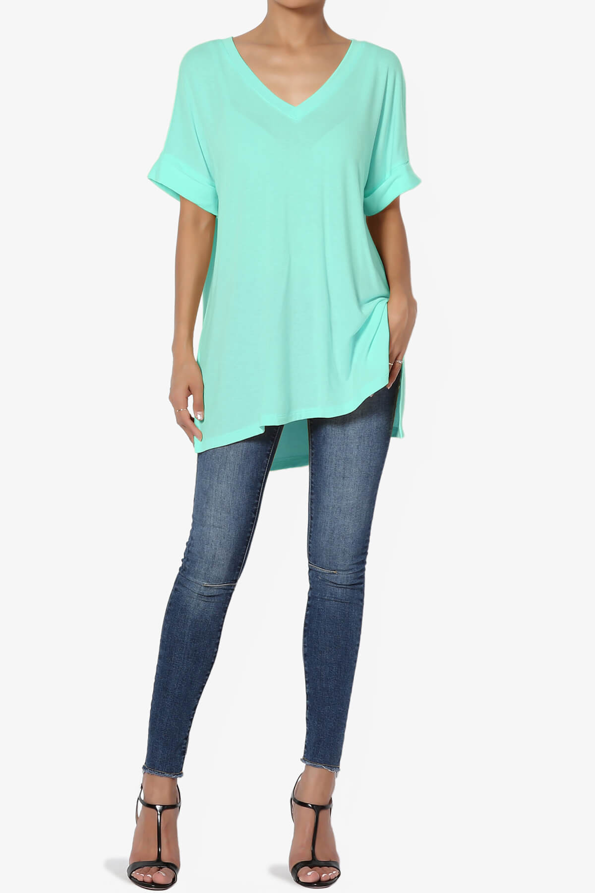 Onella V-Neck Rolled Short Sleeve Top MINT_6