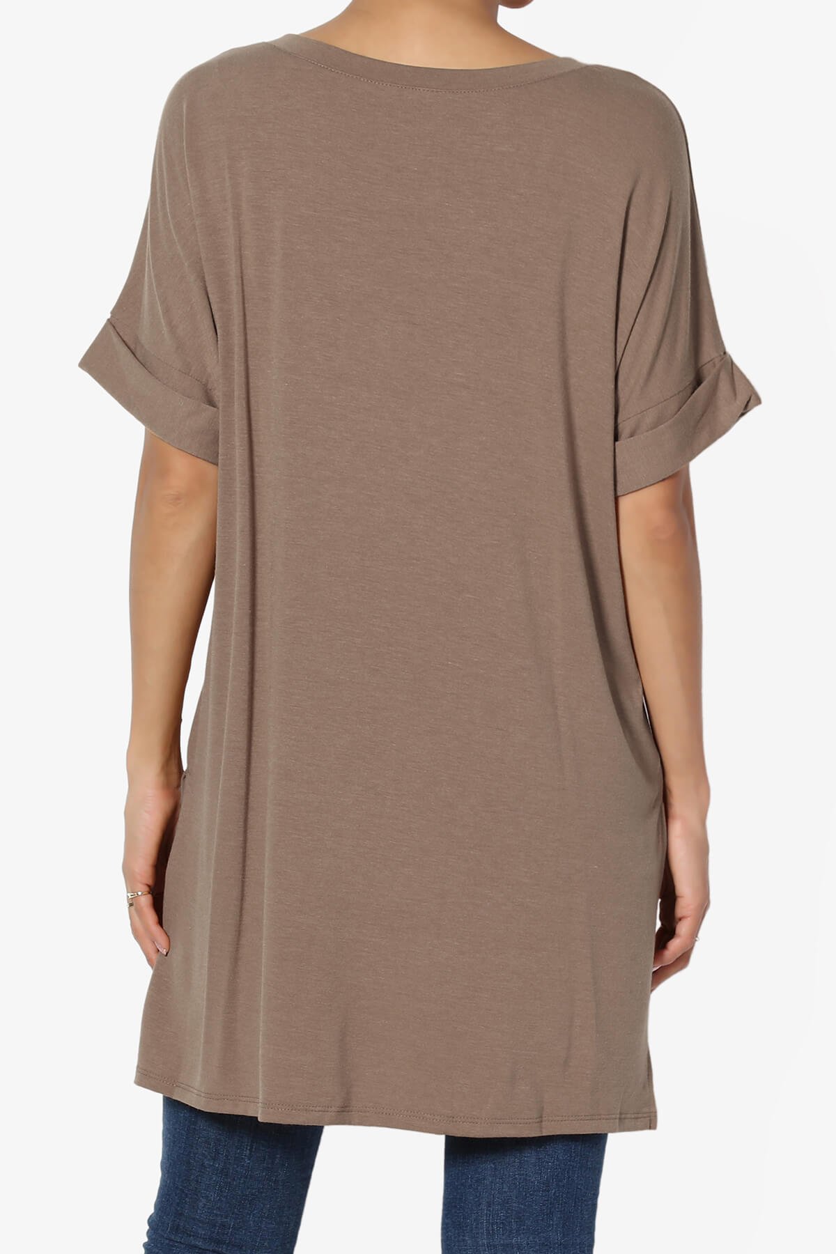 Onella V-Neck Rolled Short Sleeve Top MOCHA_2