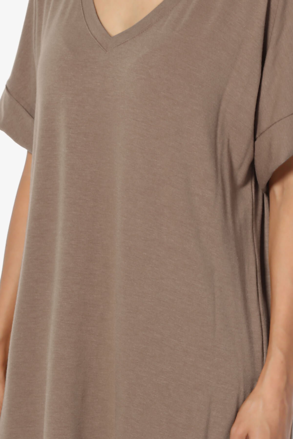 Onella V-Neck Rolled Short Sleeve Top MOCHA_5