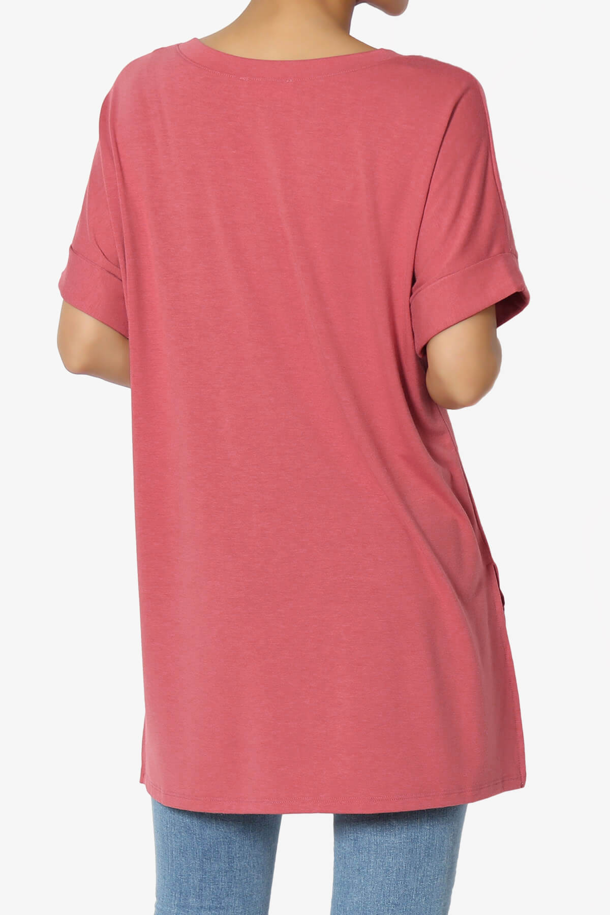 Onella V-Neck Rolled Short Sleeve Top ROSE_2