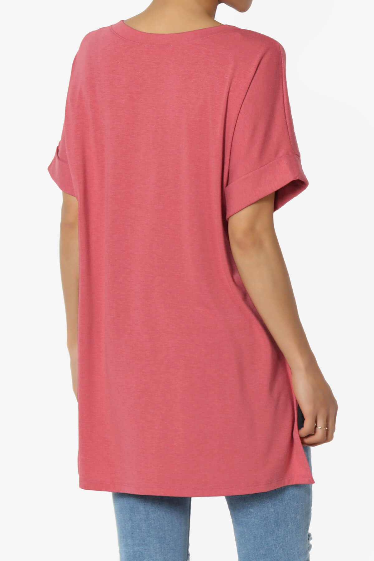 Onella V-Neck Rolled Short Sleeve Top ROSE_4