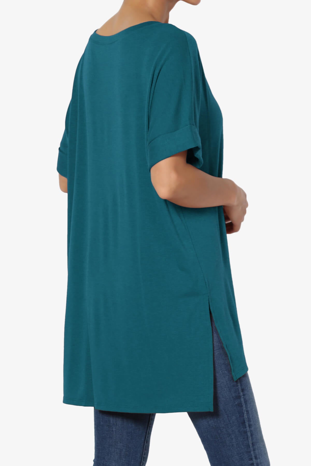 Onella V-Neck Rolled Short Sleeve Top TEAL_4
