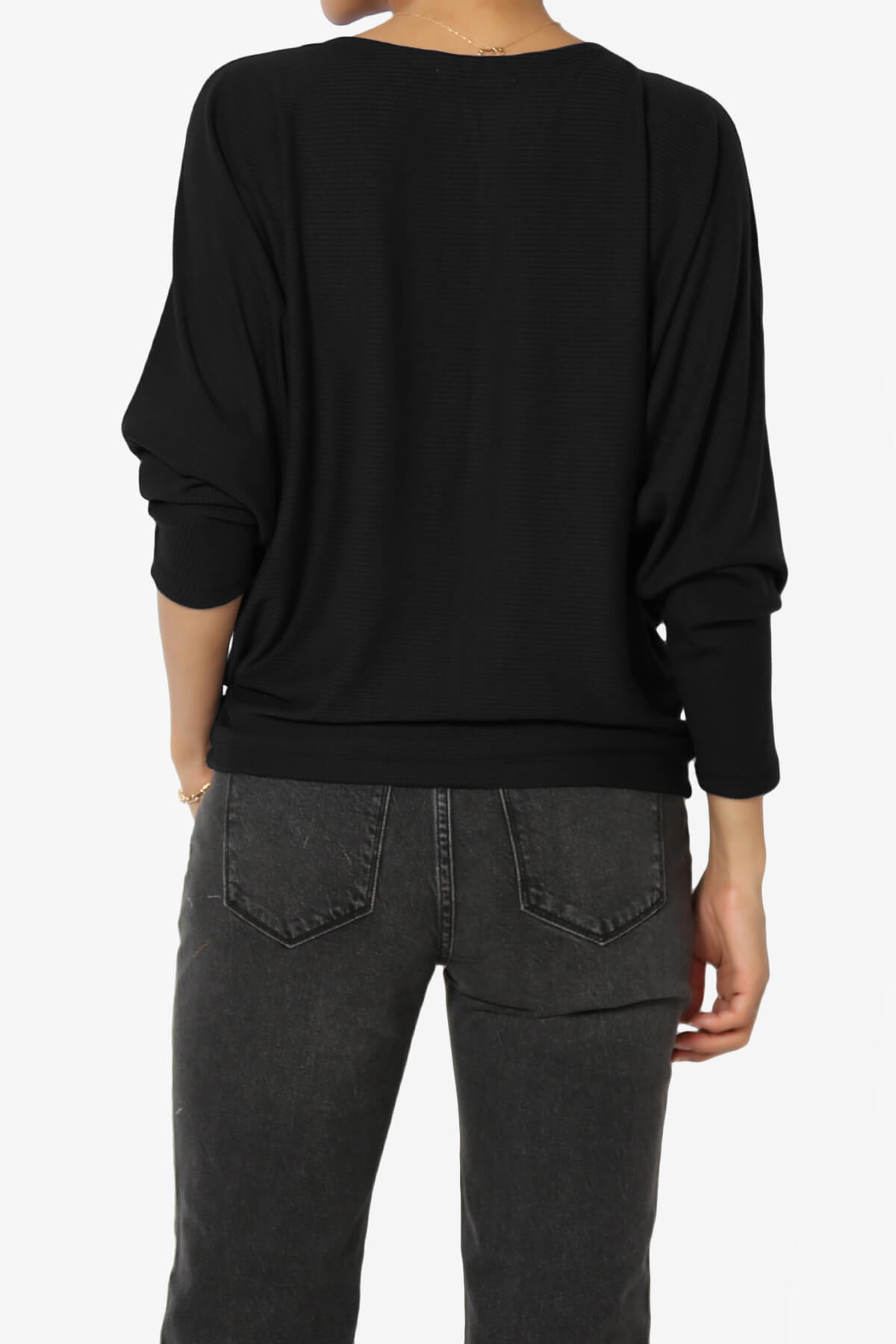 Pepper Dolman Sleeve Ribbed Top BLACK_2