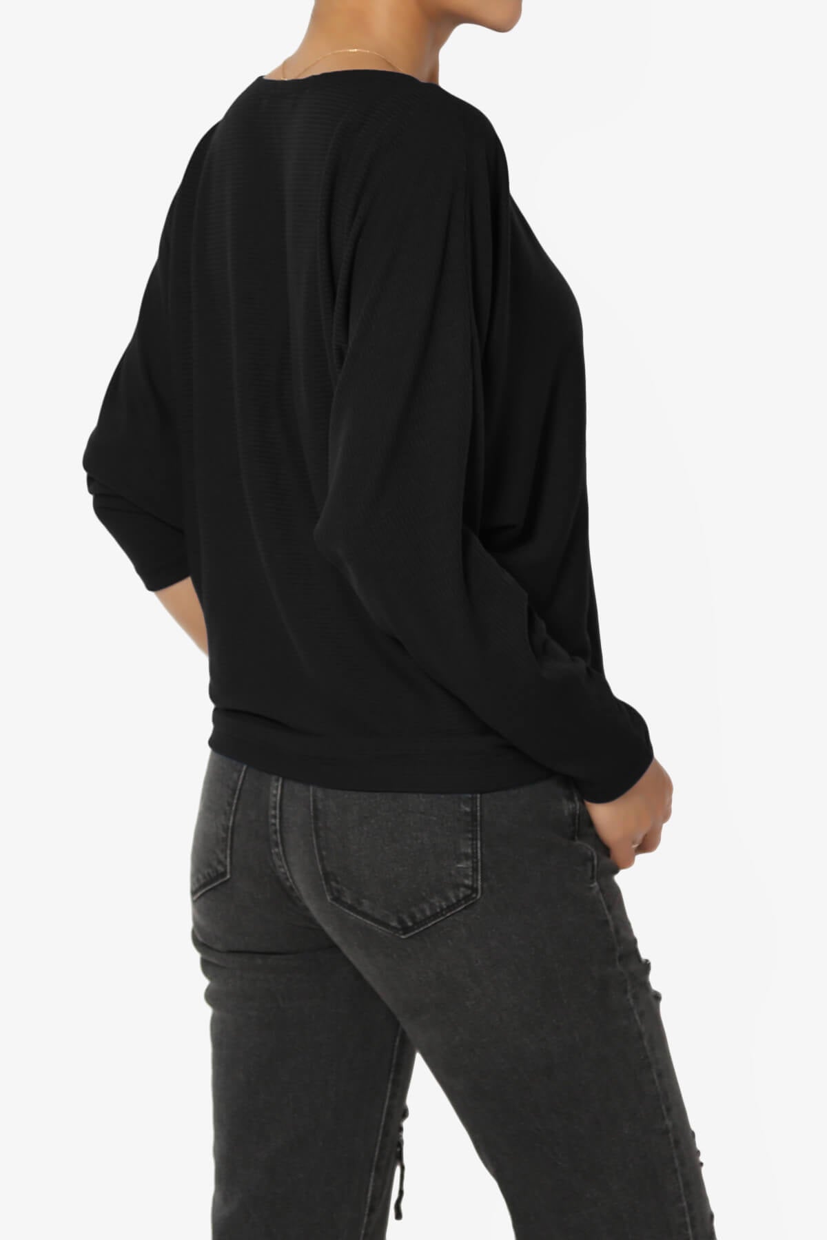 Pepper Dolman Sleeve Ribbed Top BLACK_4