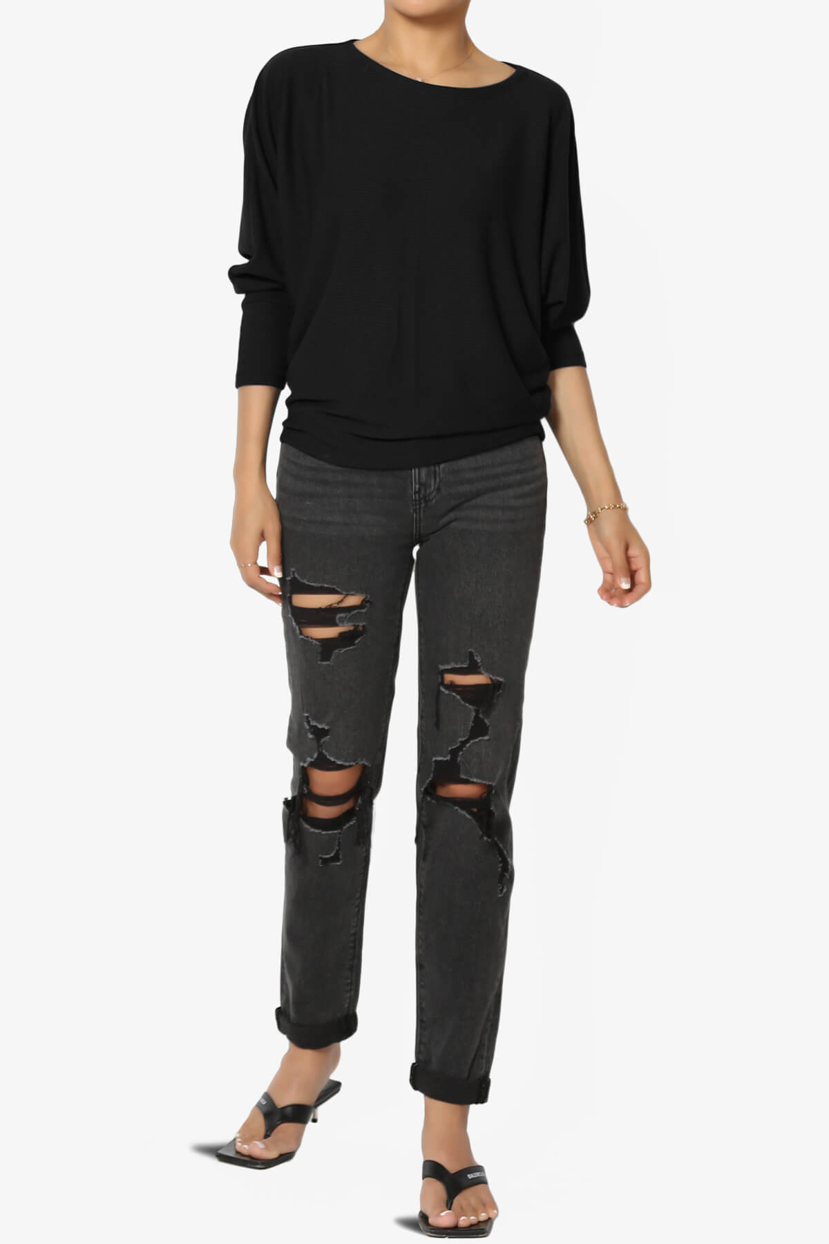 Pepper Dolman Sleeve Ribbed Top BLACK_6