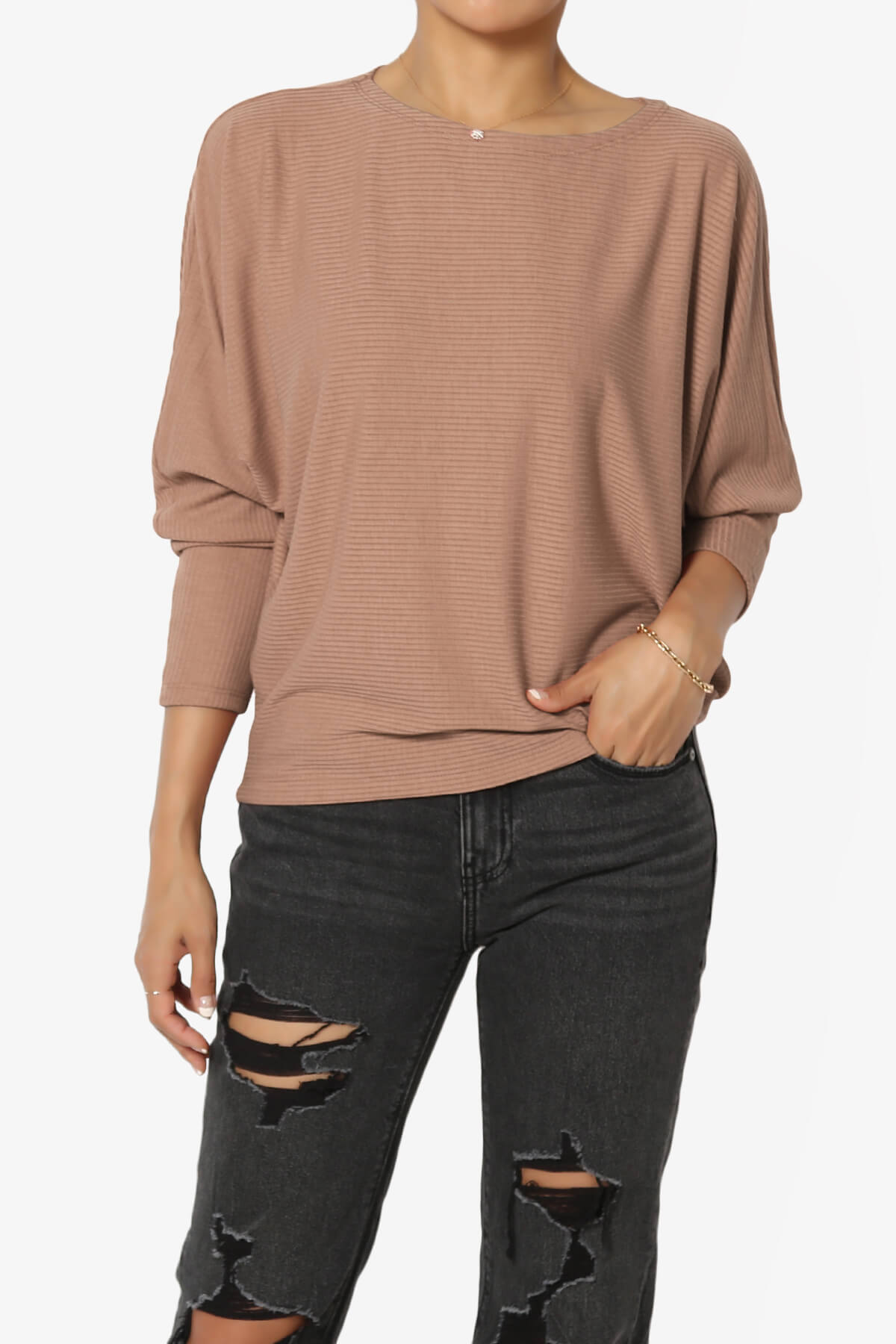 Pepper Dolman Sleeve Ribbed Top MOCHA_1