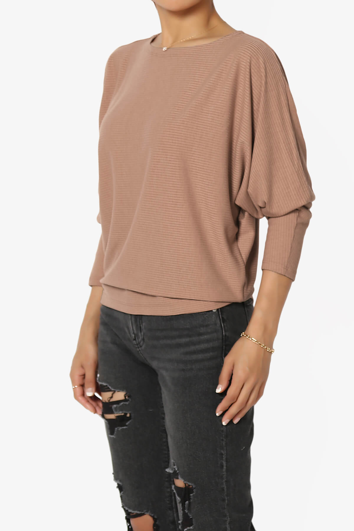 Pepper Dolman Sleeve Ribbed Top MOCHA_3