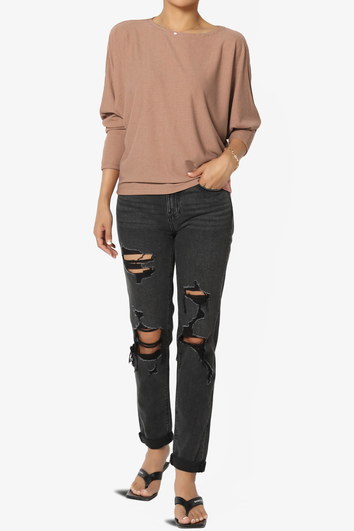 Pepper Dolman Sleeve Ribbed Top MOCHA_6