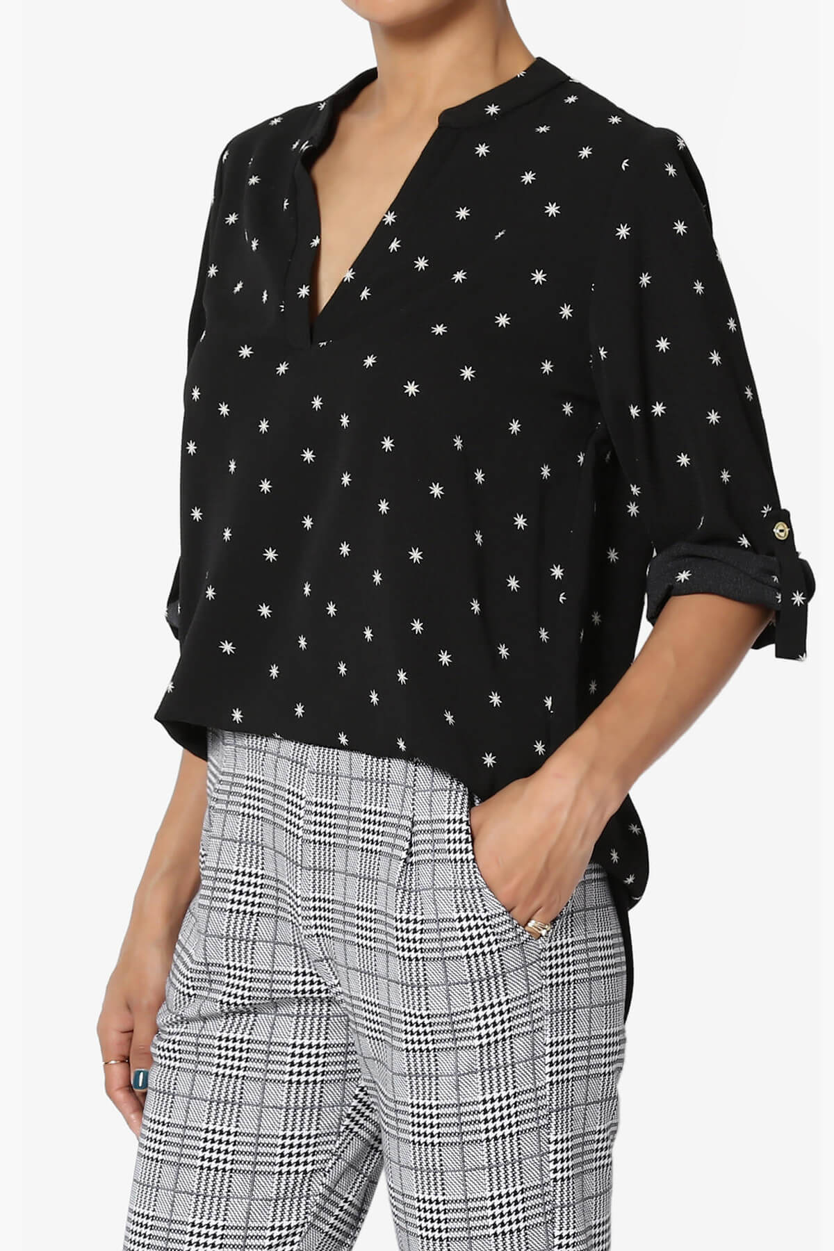 Victoria Snowflake Split Neck Blouse BLACK_3