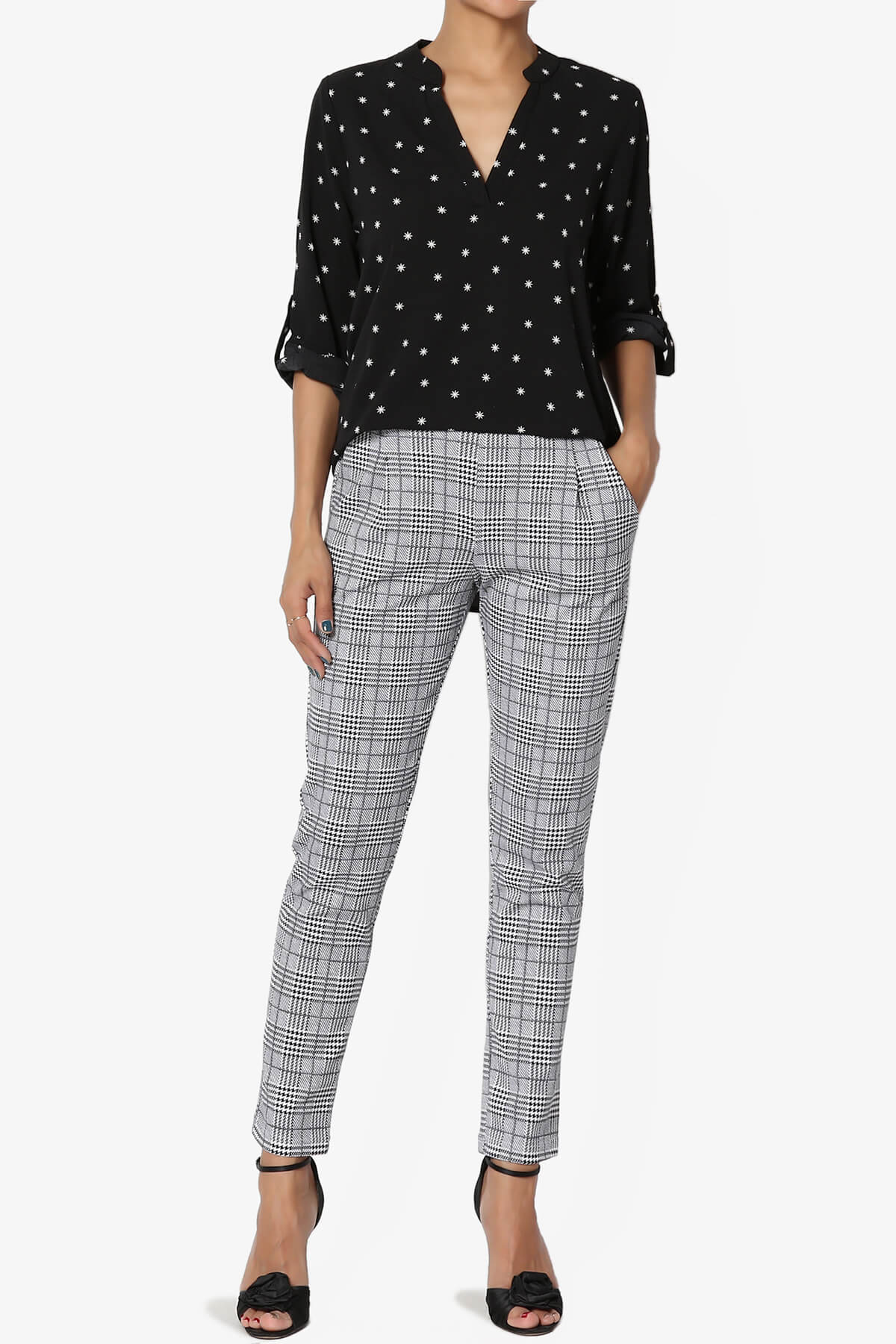 Victoria Snowflake Split Neck Blouse BLACK_6