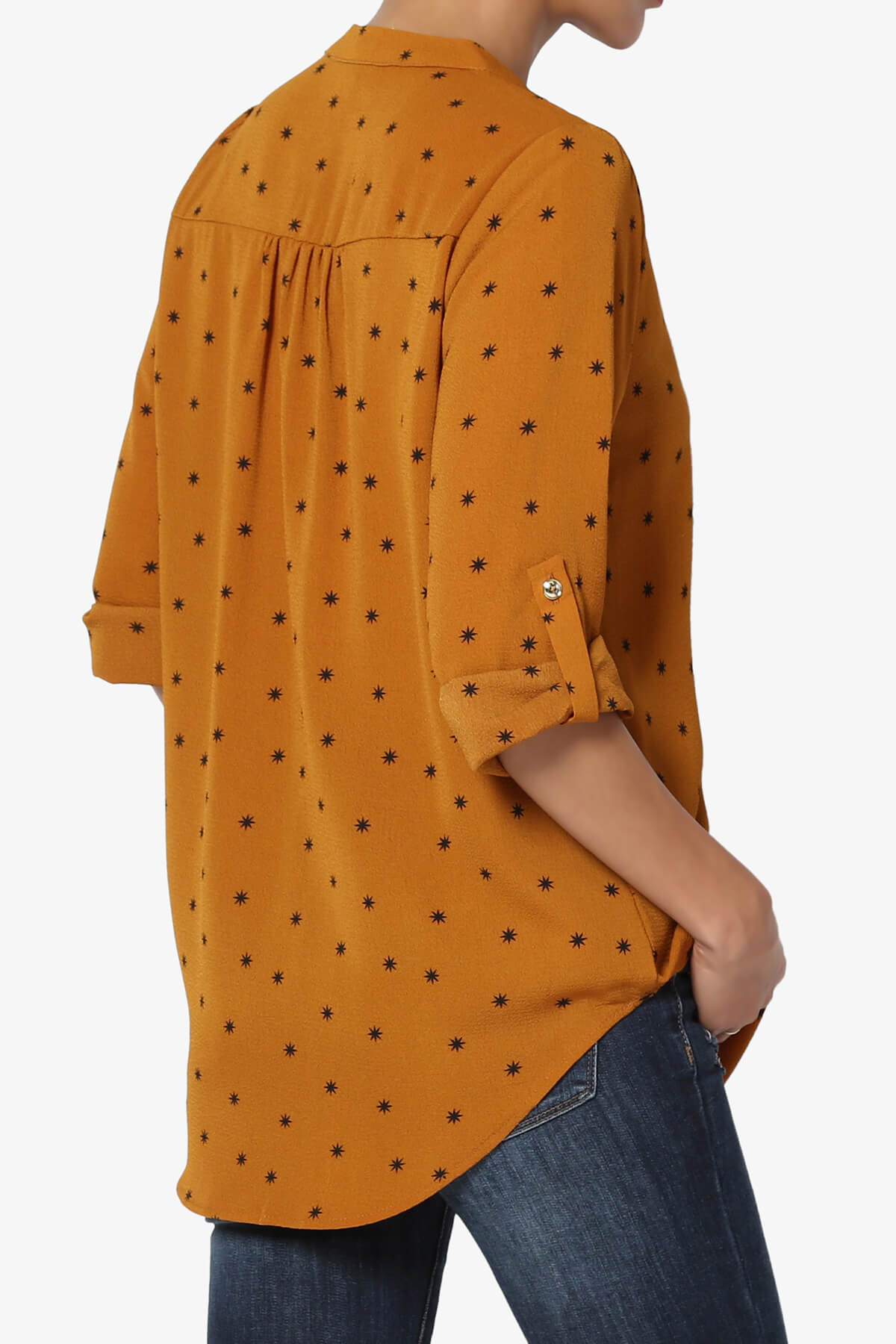 Victoria Snowflake Split Neck Blouse MUSTARD_4