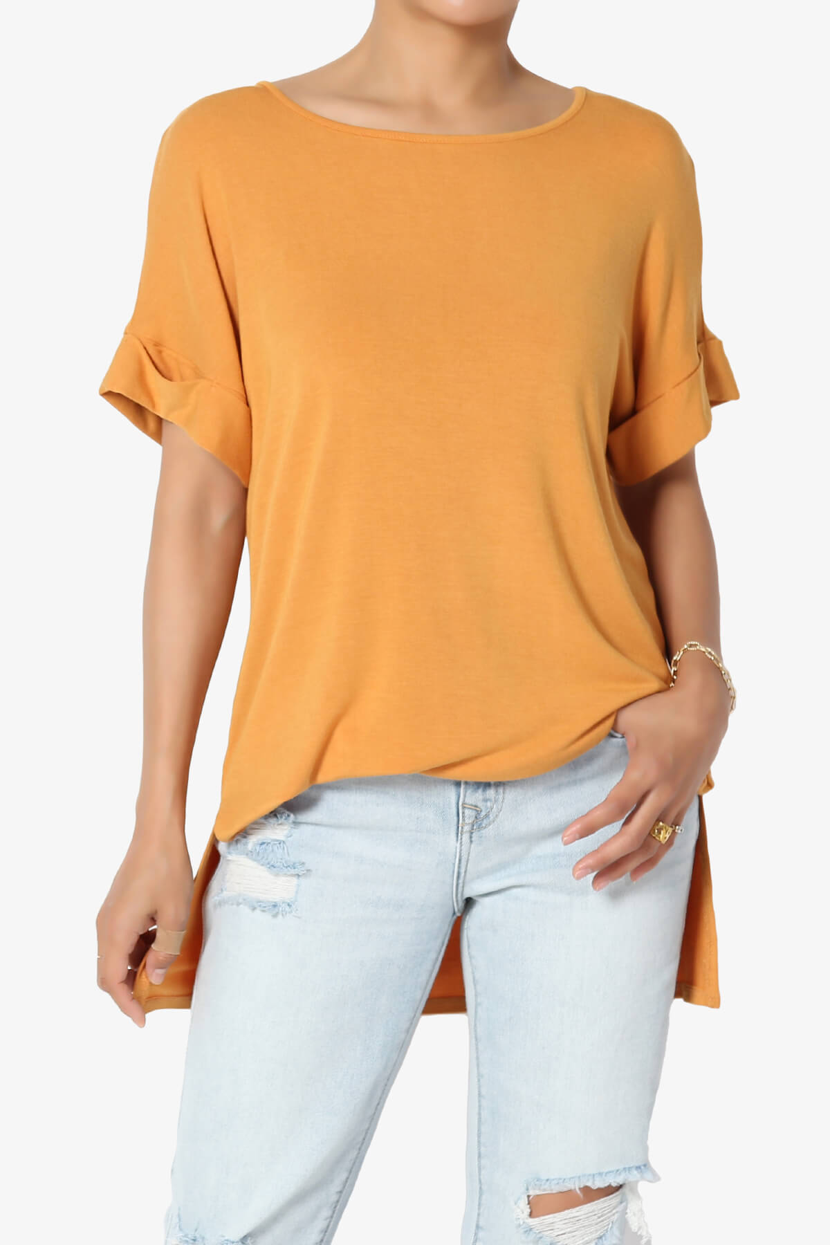 Poloma Modal Jersey Boat Neck Top GOLDEN MUSTARD_1