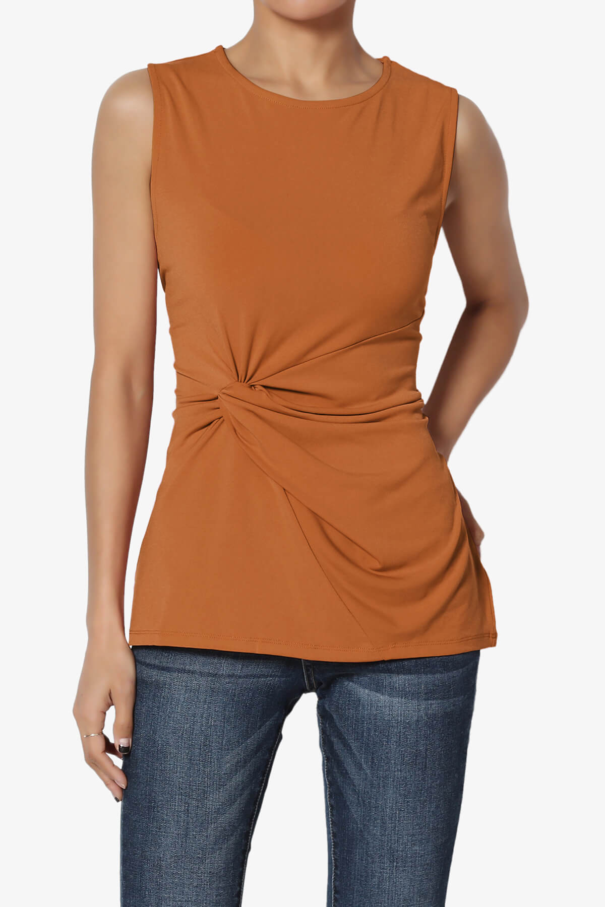 Qutie Knot Front Tank Top ALMOND_1