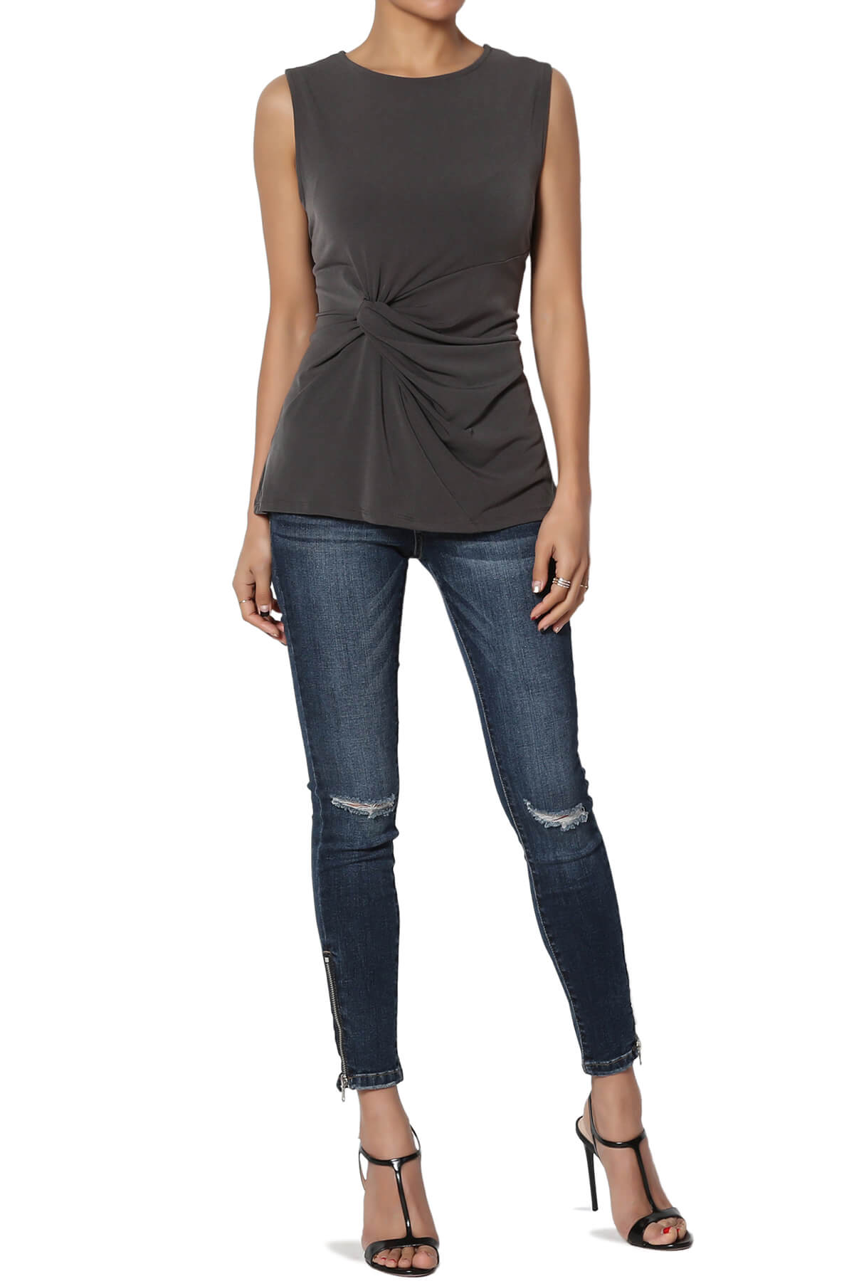 Qutie Knot Front Tank Top ASH GREY_6