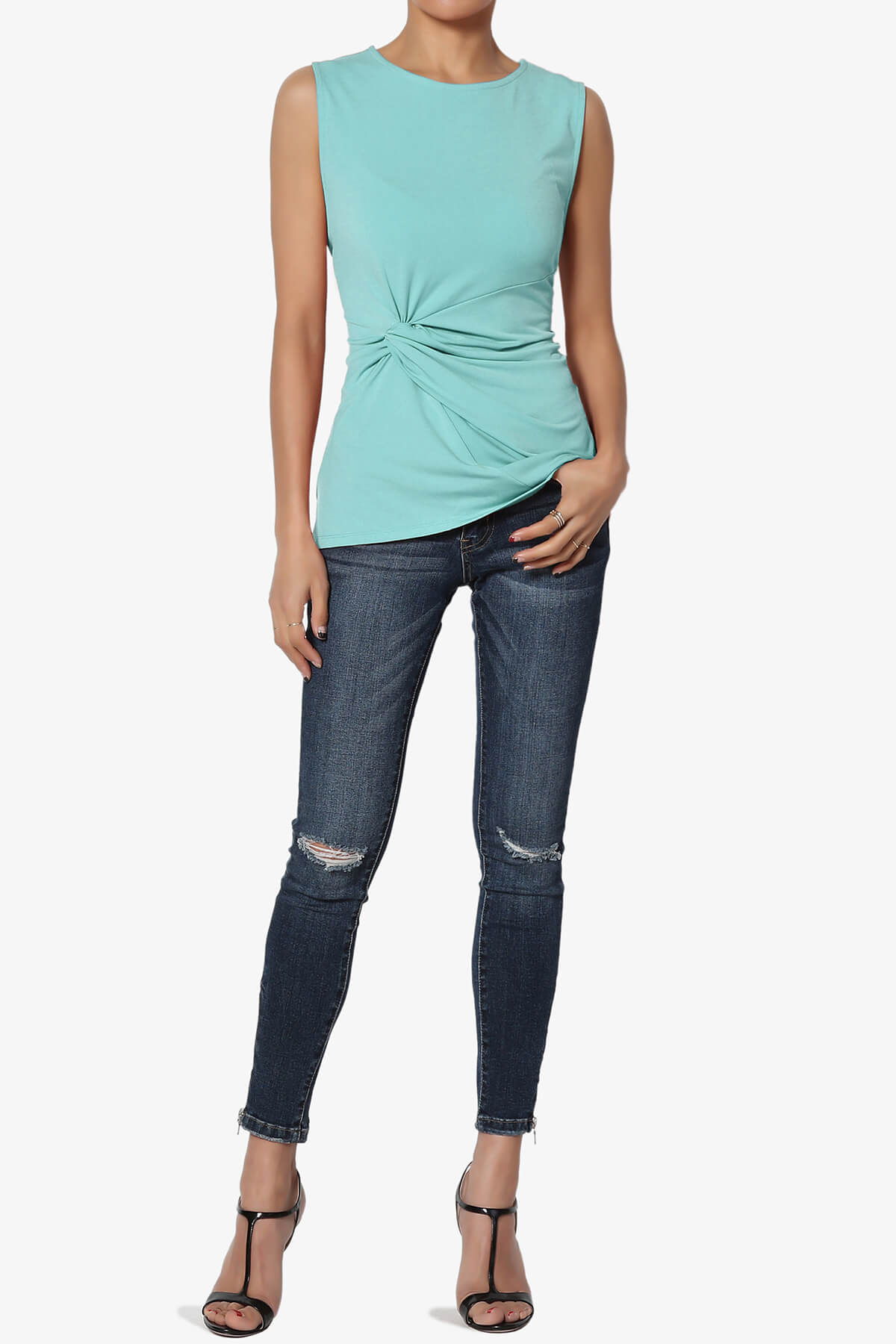 Qutie Knot Front Tank Top ASH MINT_6