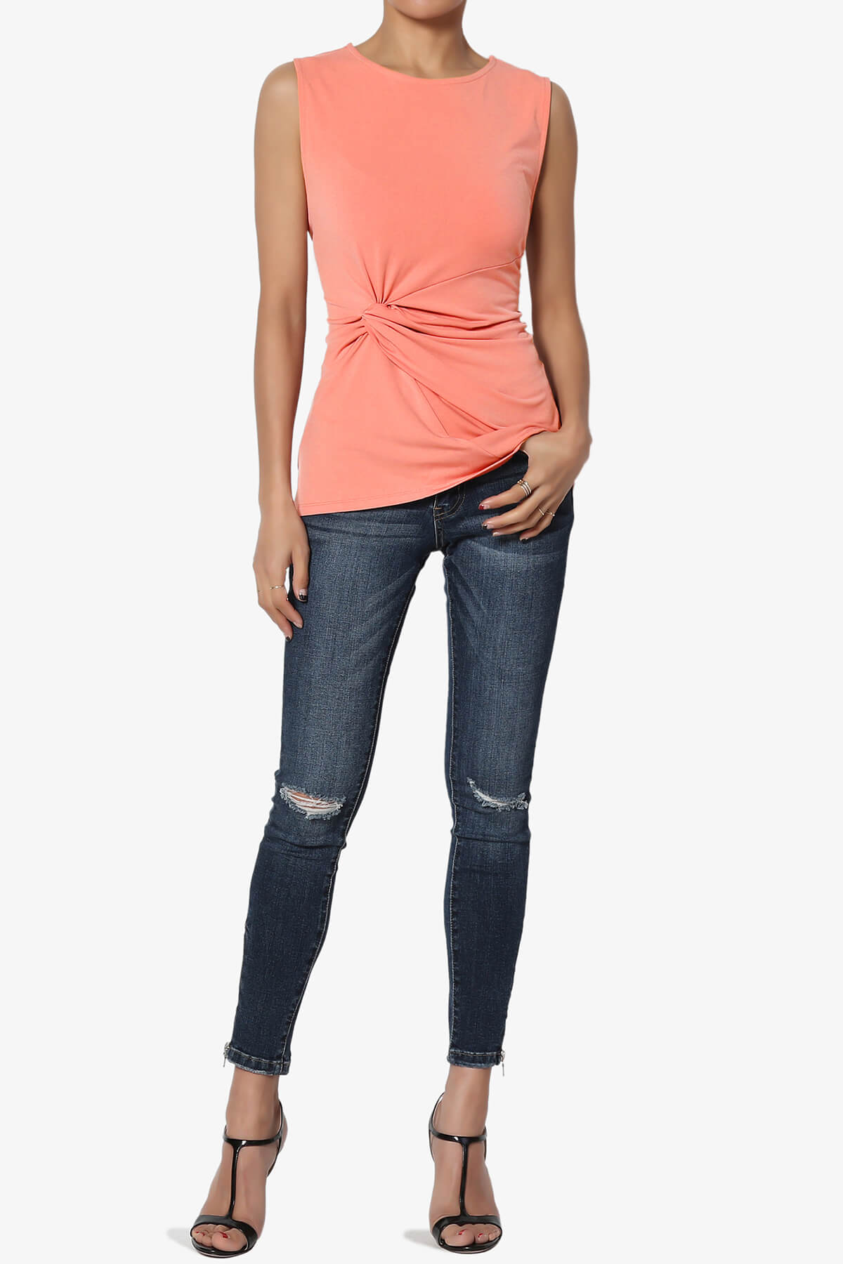 Qutie Knot Front Tank Top CORAL_6