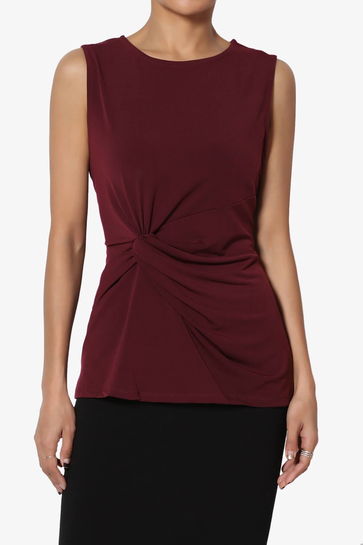 Qutie Knot Front Tank Top DARK BURGUNDY_1