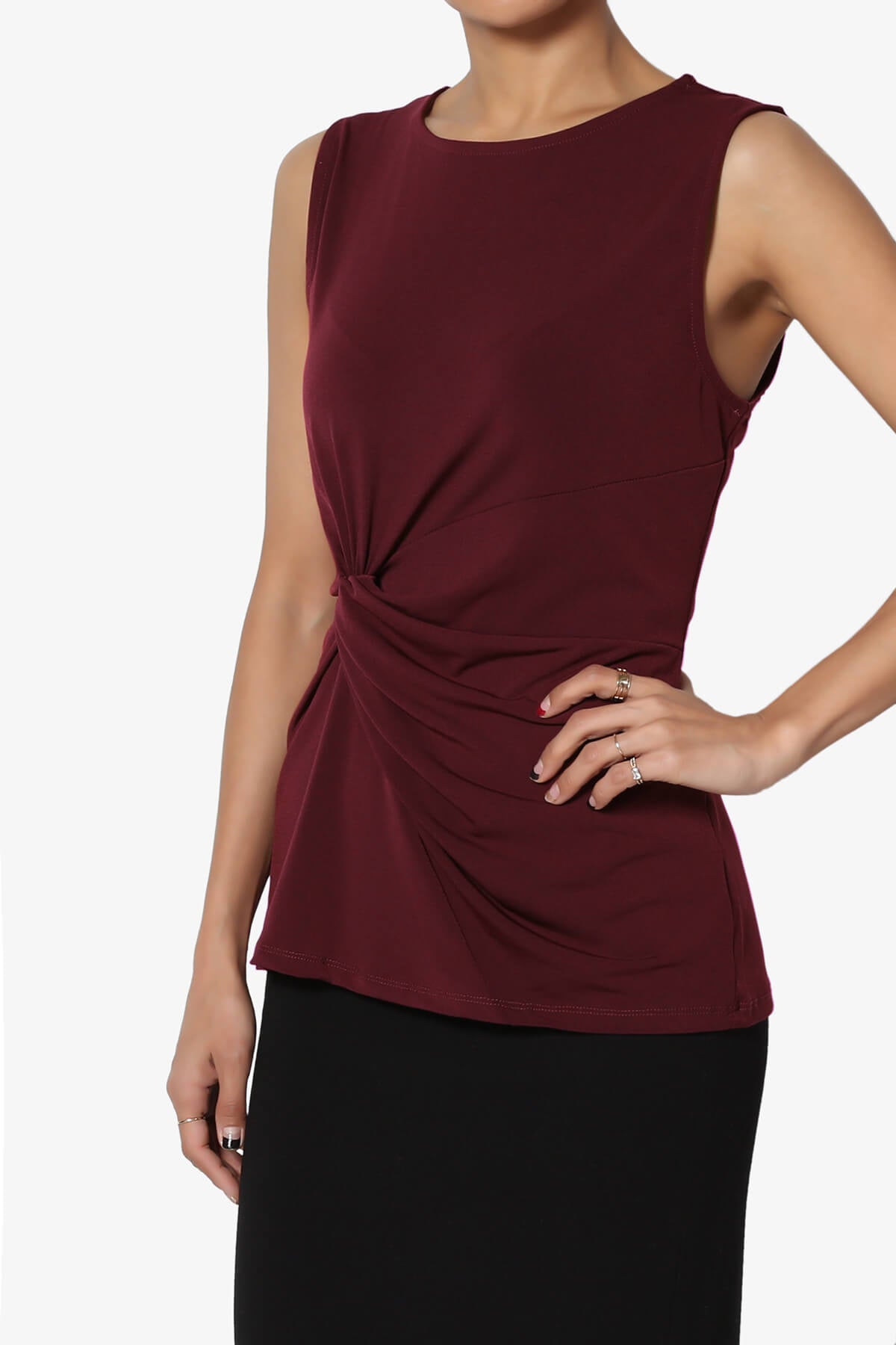 Qutie Knot Front Tank Top DARK BURGUNDY_3