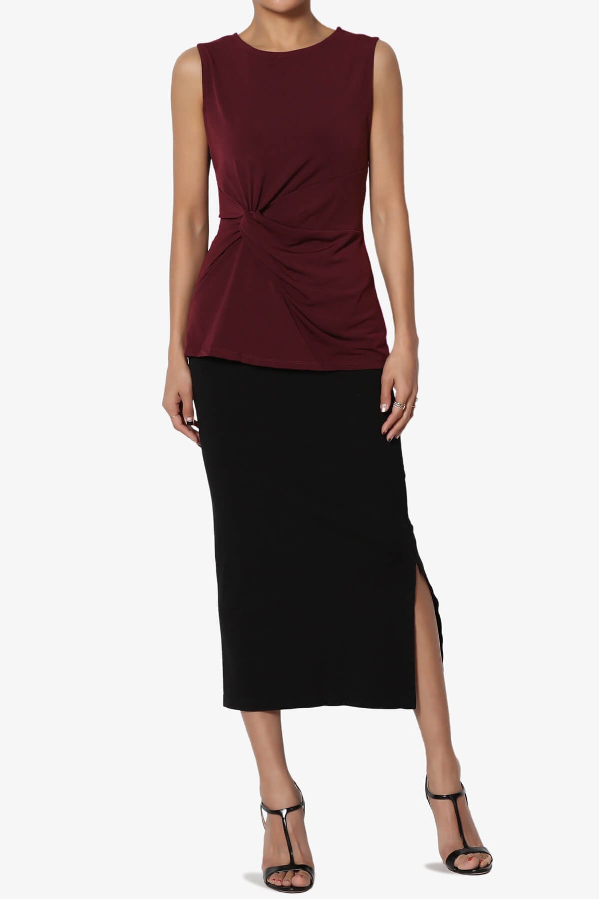 Qutie Knot Front Tank Top DARK BURGUNDY_6