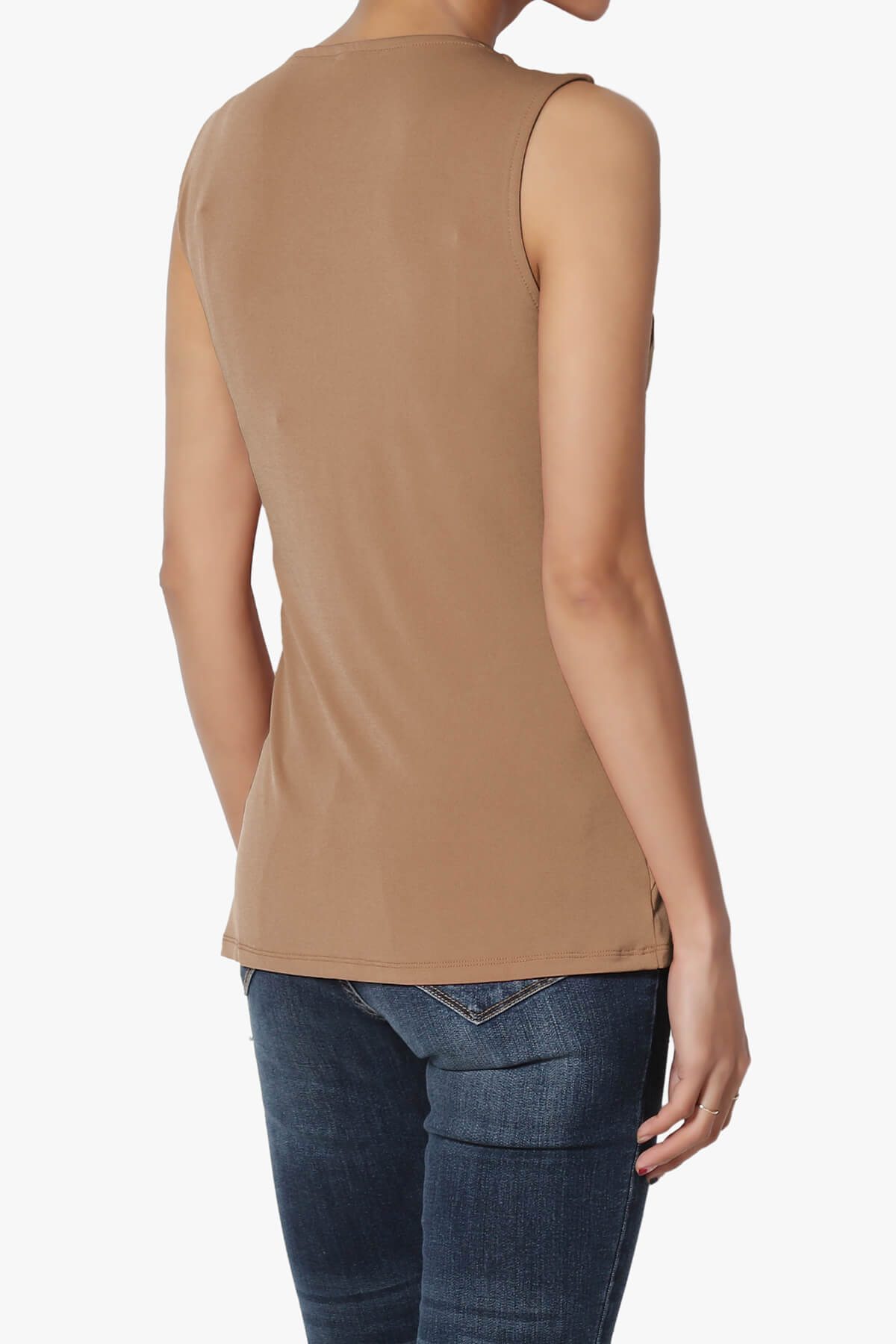 Qutie Knot Front Tank Top DEEP CAMEL_4