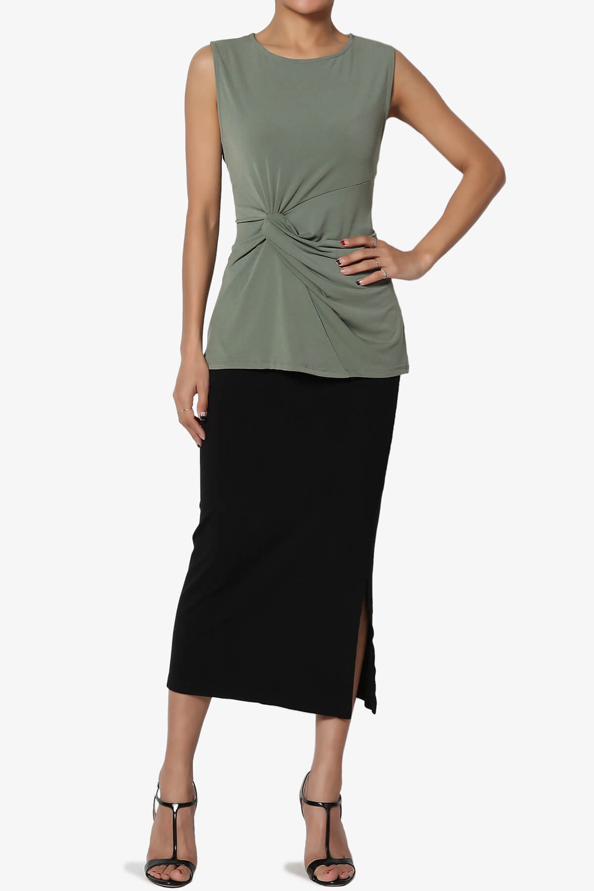 Qutie Knot Front Tank Top DUSTY OLIVE_6