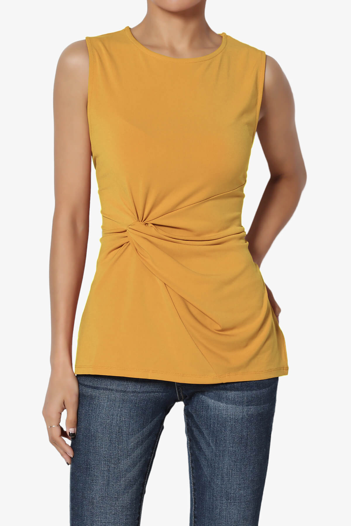 Qutie Knot Front Tank Top GOLDEN MUSTARD_1
