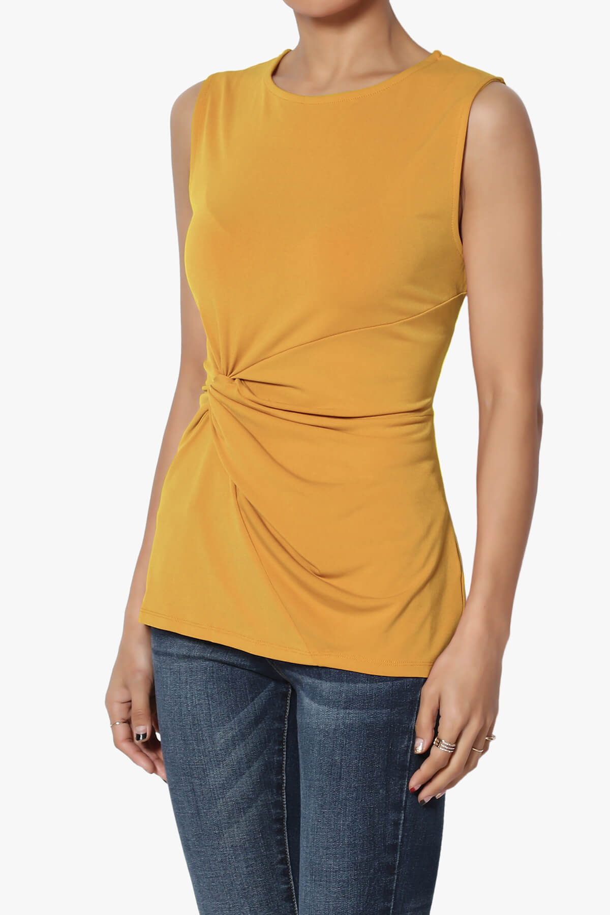 Qutie Knot Front Tank Top GOLDEN MUSTARD_3