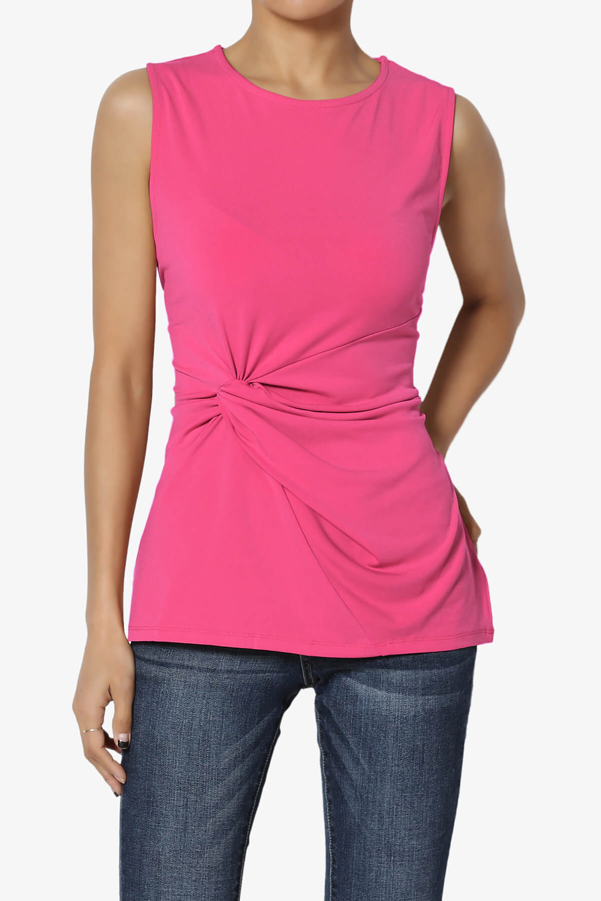 Qutie Knot Front Tank Top HOT PINK_1