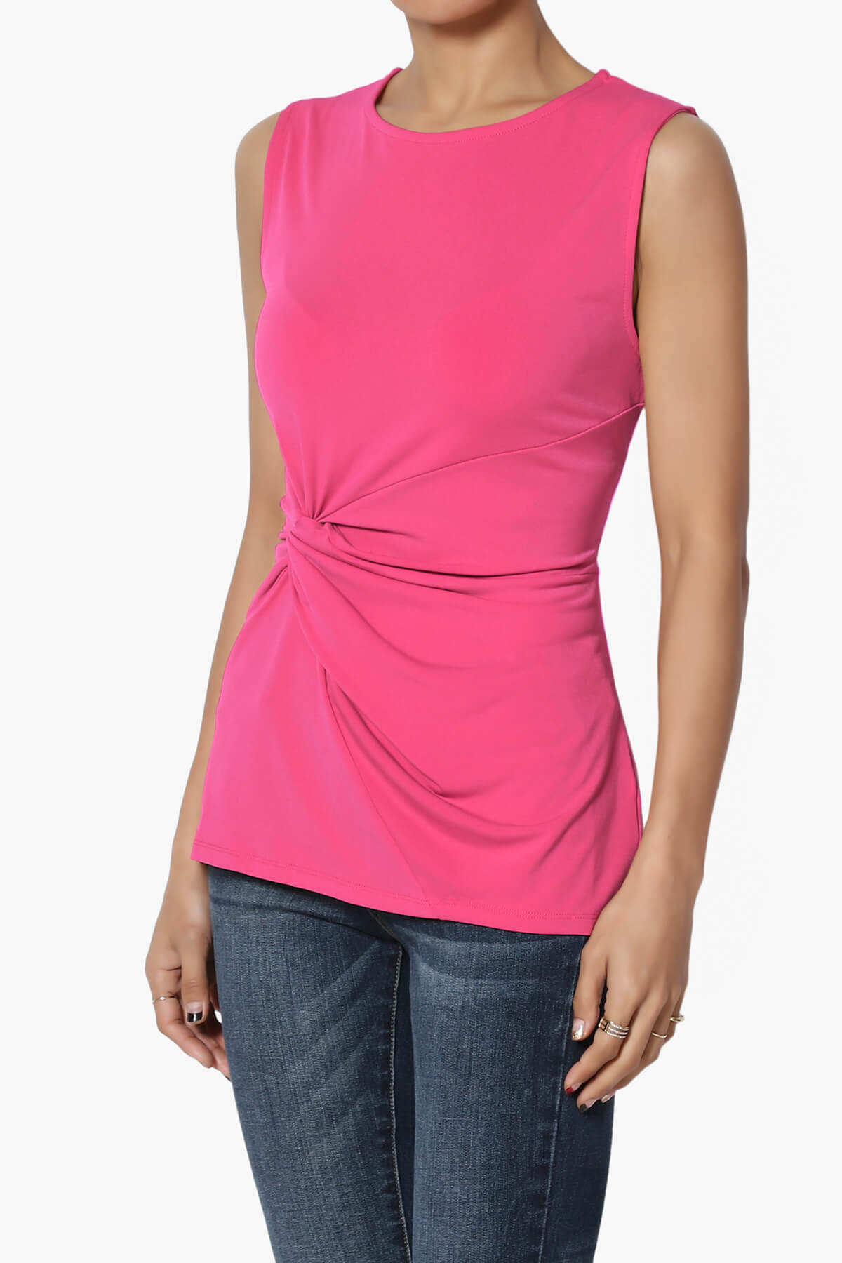 Qutie Knot Front Tank Top HOT PINK_3