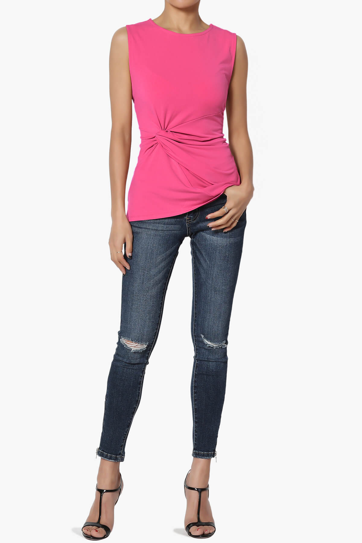 Qutie Knot Front Tank Top HOT PINK_6