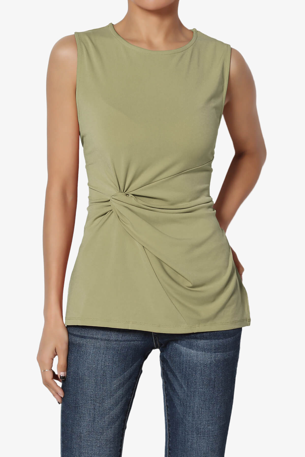 Qutie Knot Front Tank Top KHAKI GREEN_1