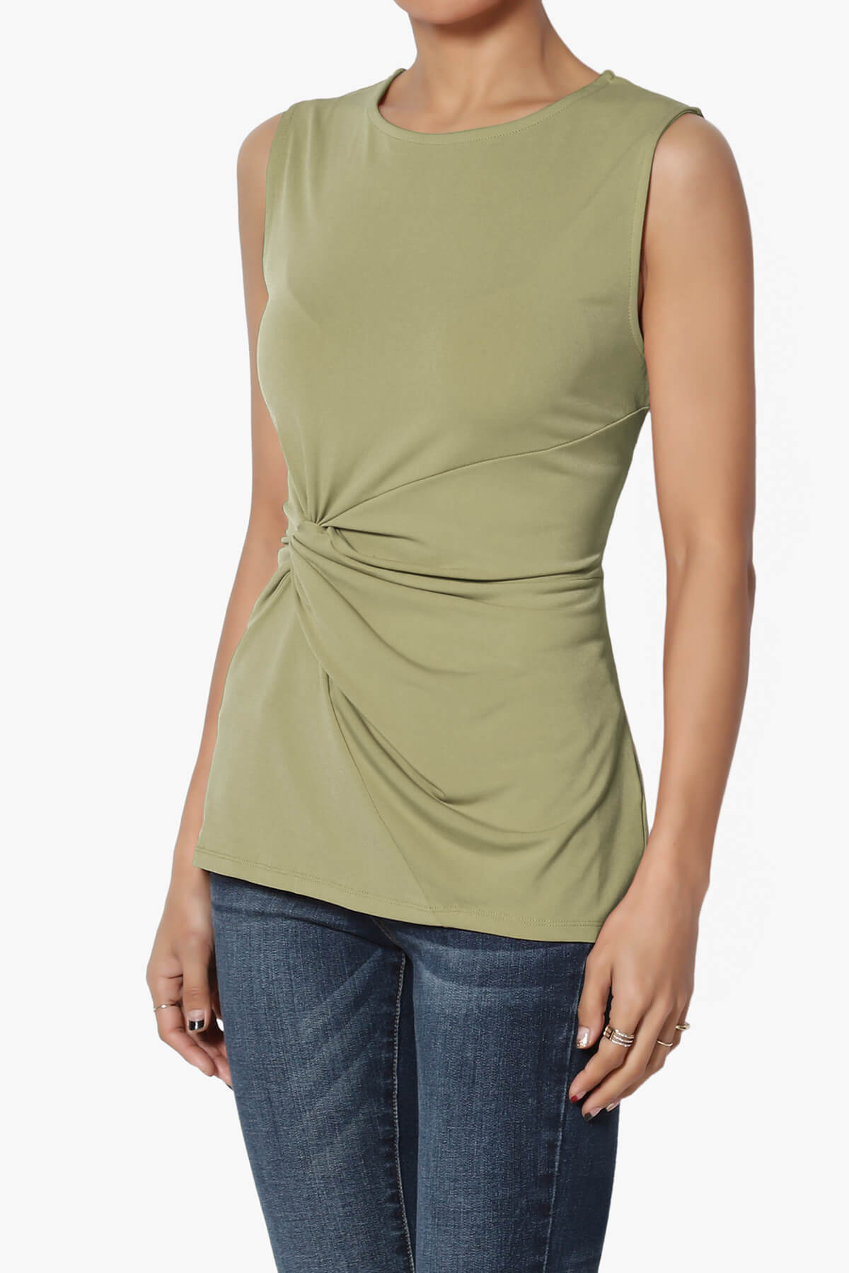 Qutie Knot Front Tank Top KHAKI GREEN_3