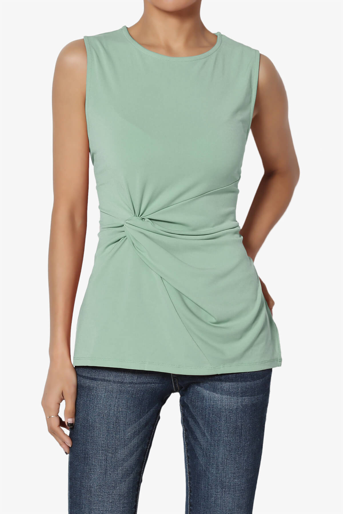 Qutie Knot Front Tank Top LIGHT GREEN_1