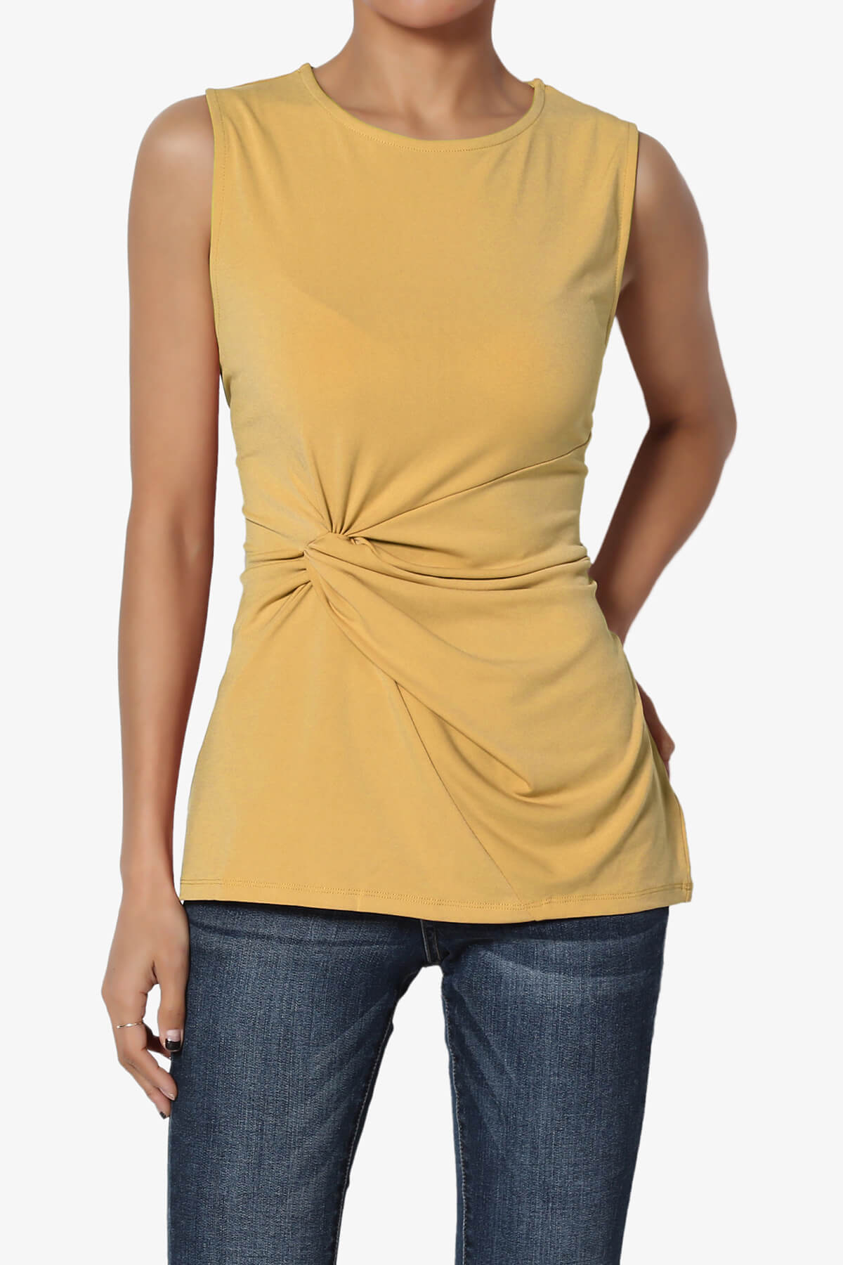 Qutie Knot Front Tank Top LIGHT MUSTARD_1