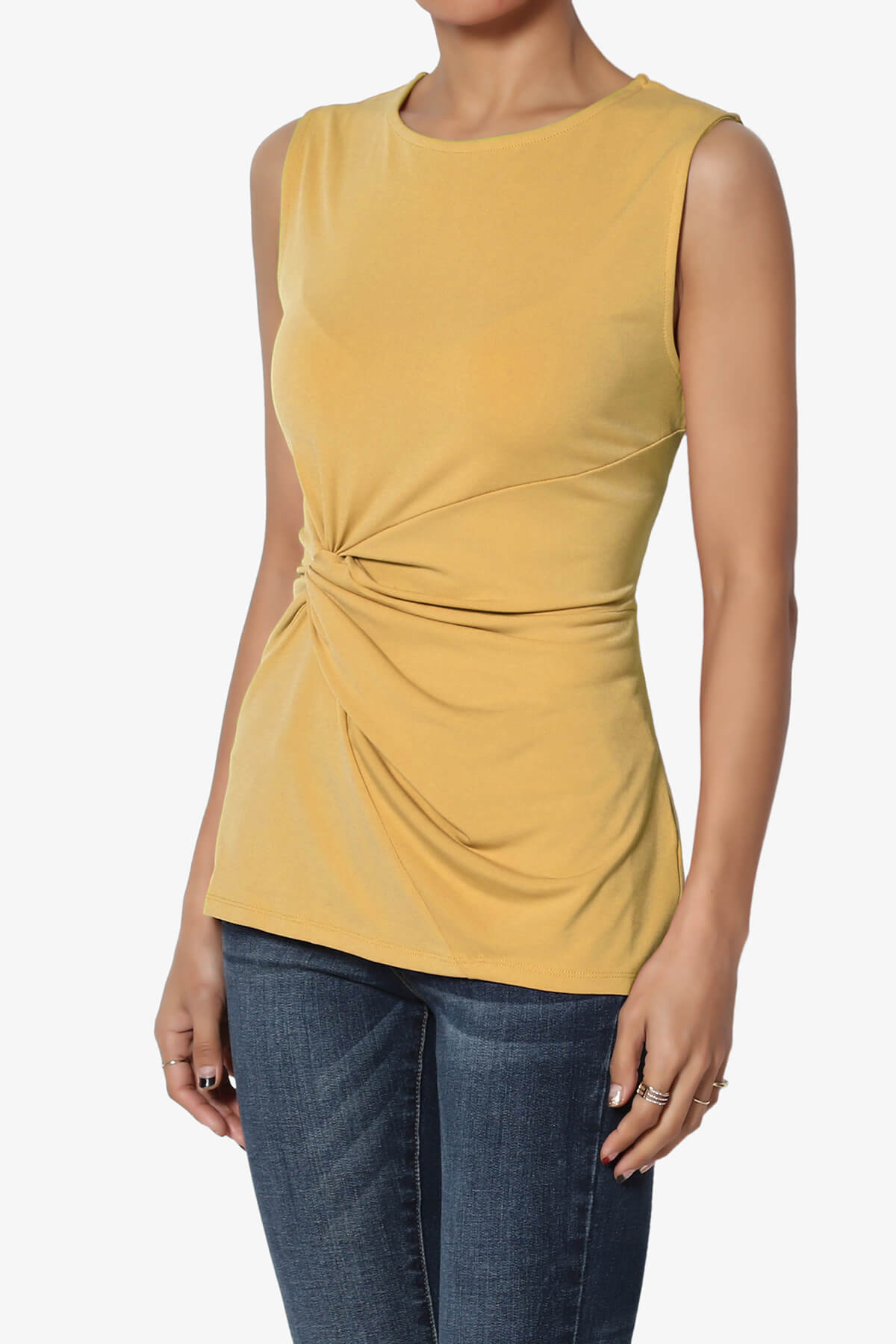 Qutie Knot Front Tank Top LIGHT MUSTARD_3