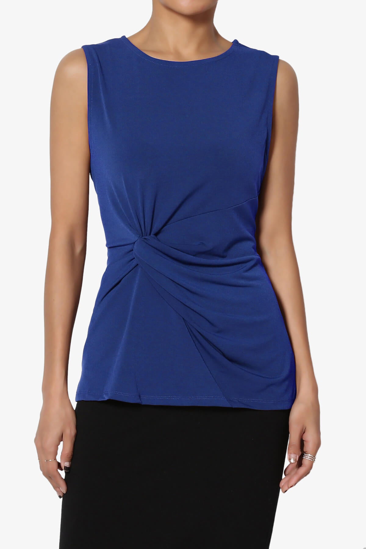 Qutie Knot Front Tank Top MID NAVY_1