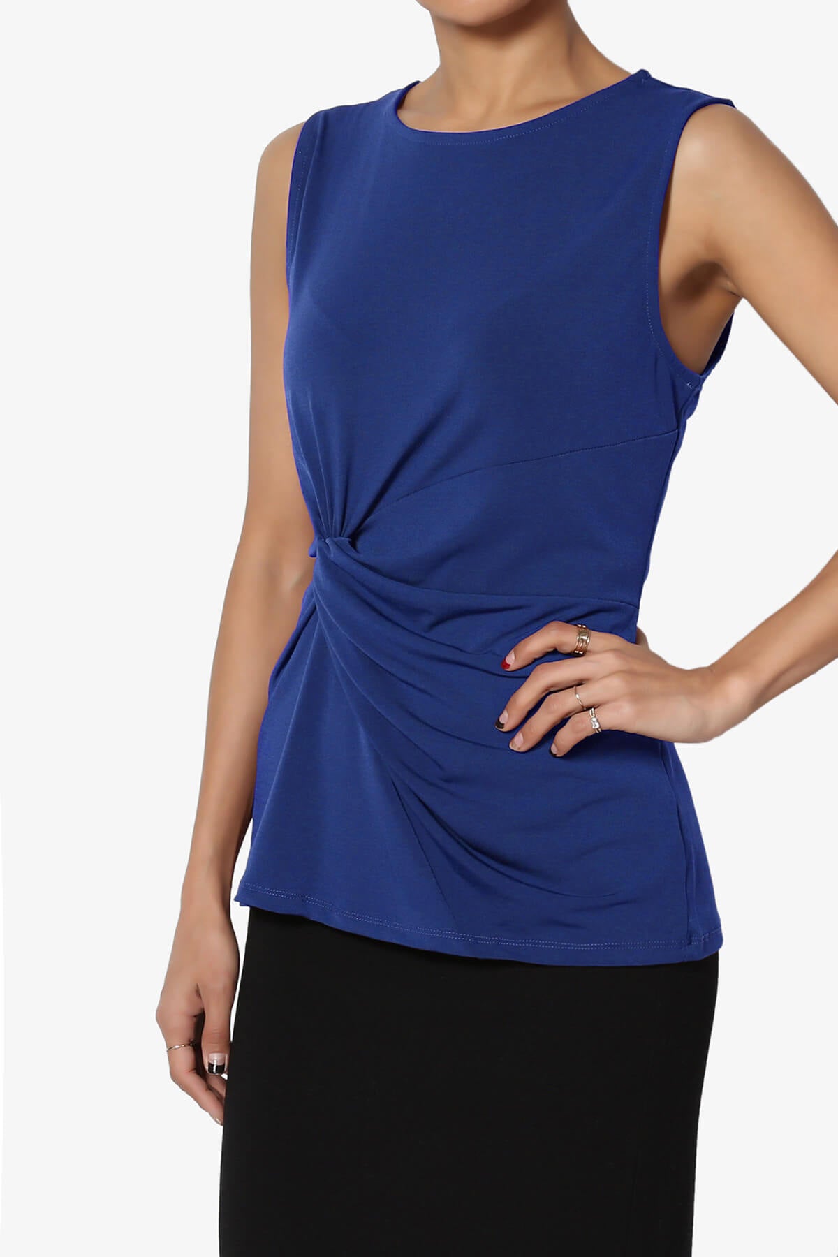 Qutie Knot Front Tank Top MID NAVY_3