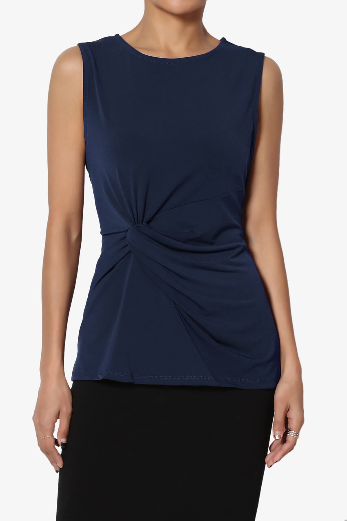 Qutie Knot Front Tank Top NAVY_1