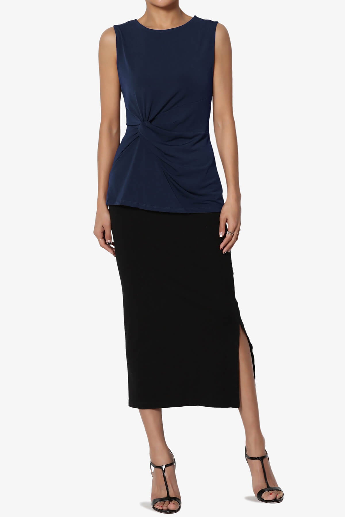 Qutie Knot Front Tank Top NAVY_6