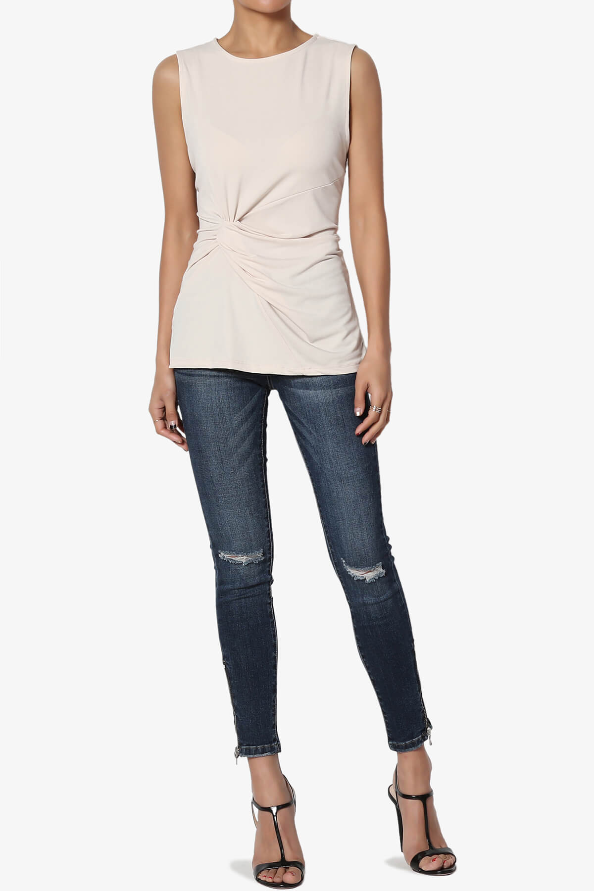 Qutie Knot Front Tank Top TAUPE_6