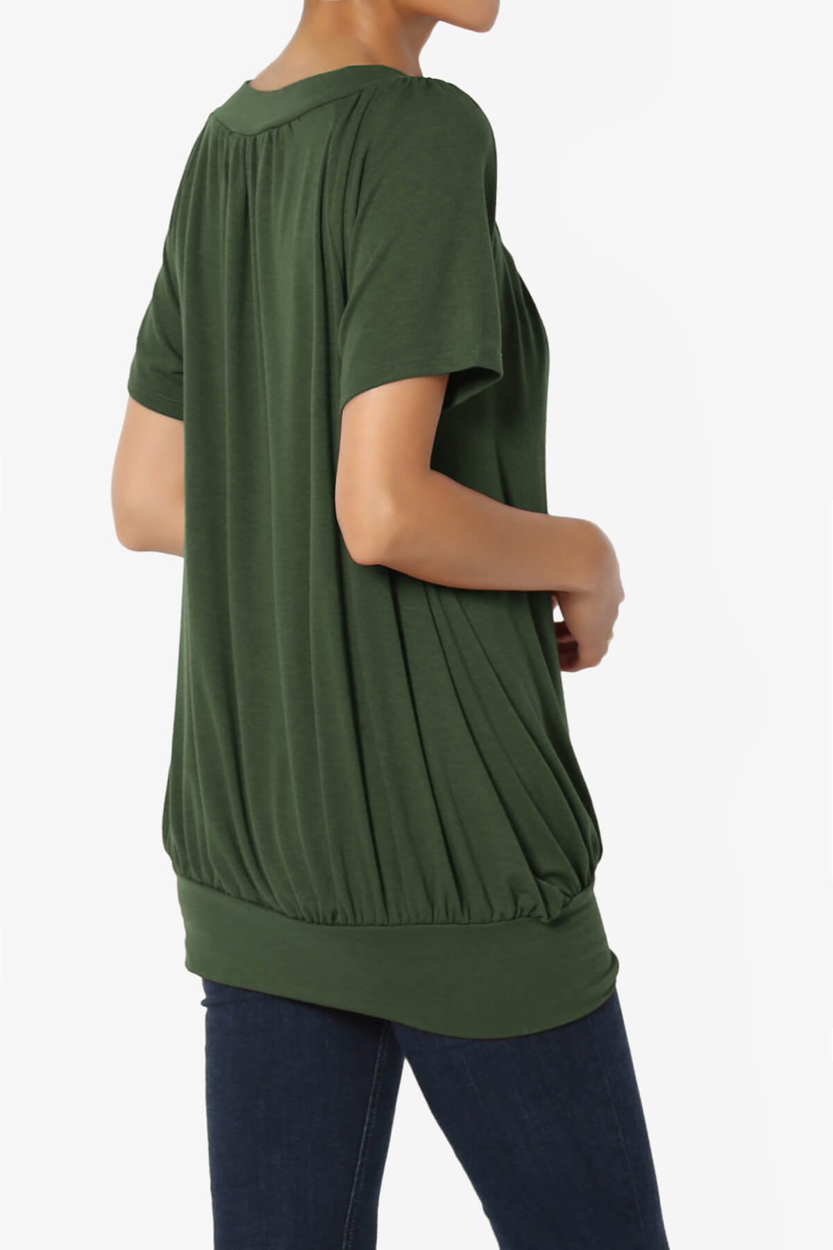 Rezume Shirred V-Neck Blouson Top ARMY GREEN_4
